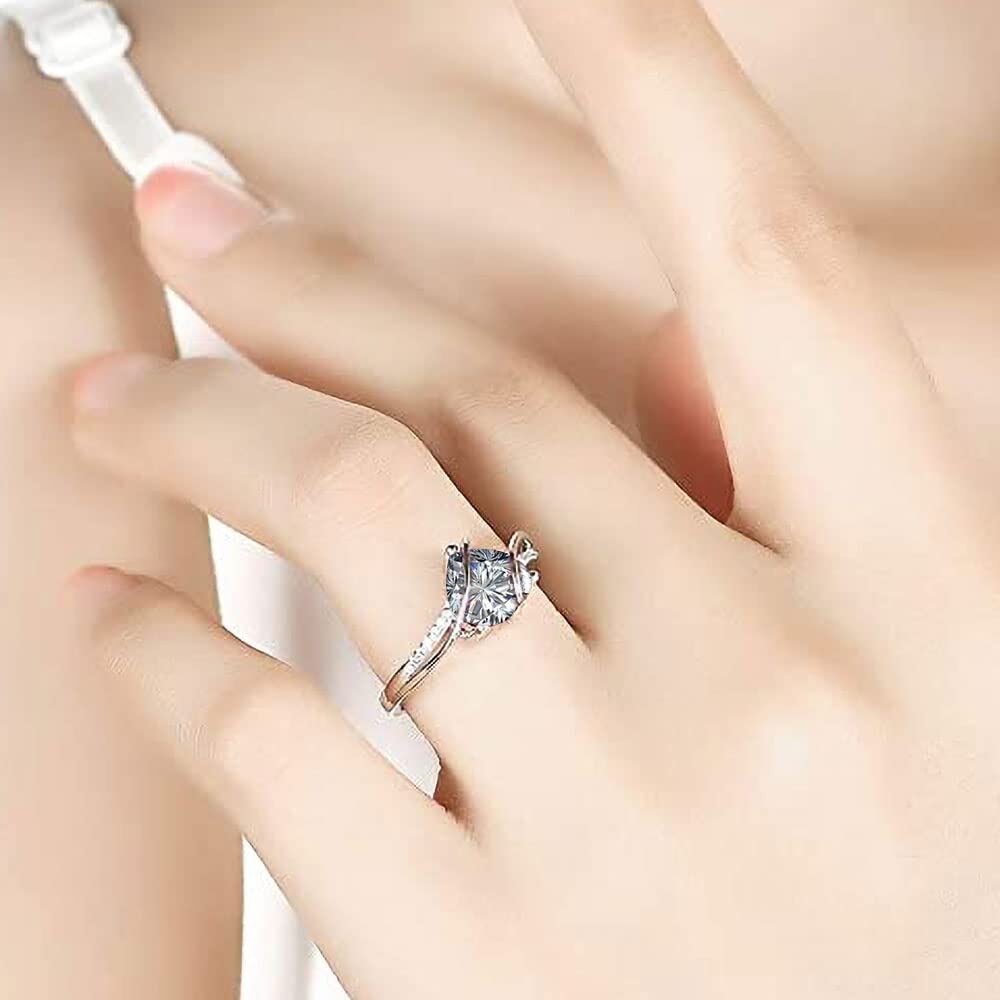 Sterling Silver Heart Shaped Moissanite Personalized Engraving Engagement Ring