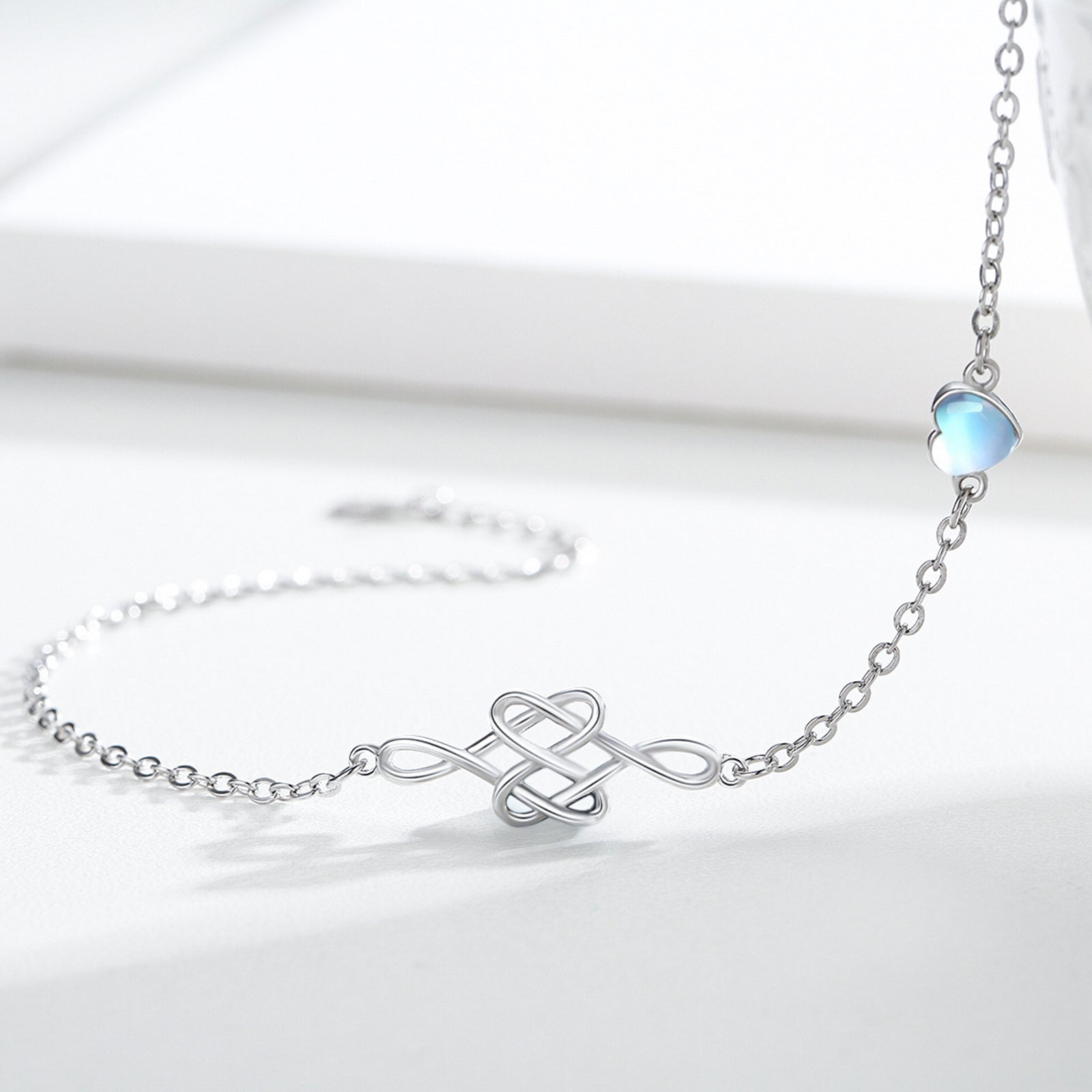 Sterling Silver Heart Moonstone Celtic Knot Charm Bracelet For Women Best Friend