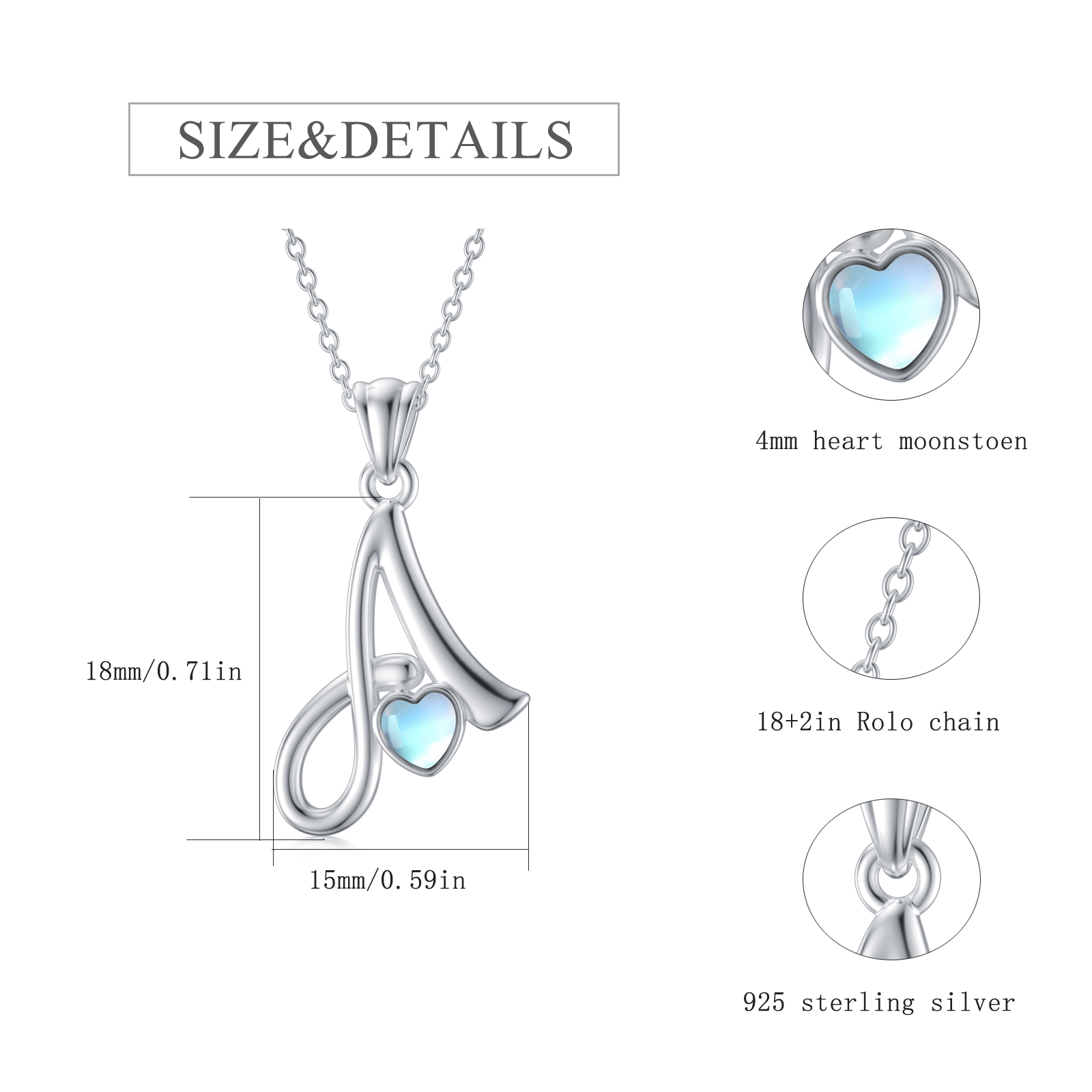 Sterling Silver Heart Moonstone Personalized Initial Letter A Pendant Necklace For Women Best Friends