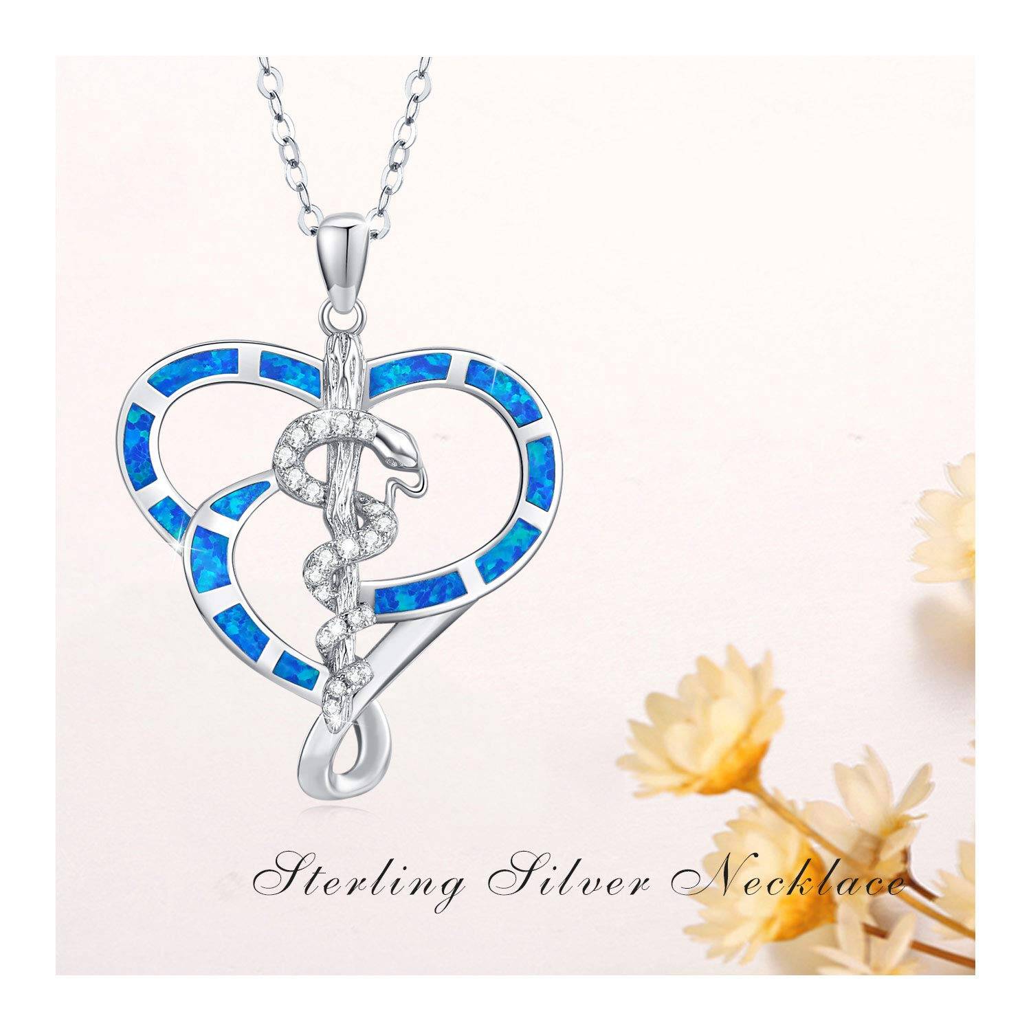 Sterling Silver Heart Shaped Opal Snake Pendant Necklace