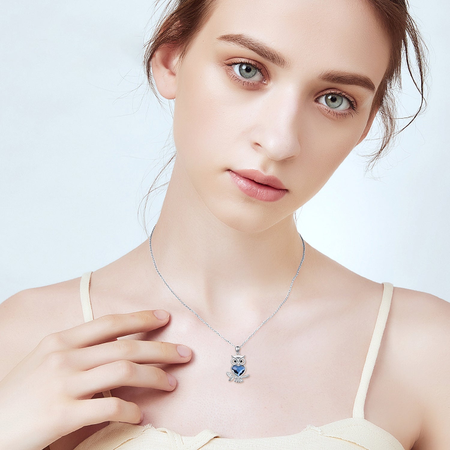 Sterling Silver Heart Crystal Owl Pendant Necklace For Women Best Friends