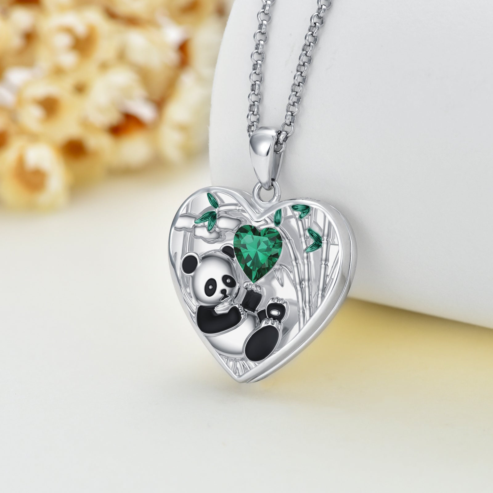 Sterling Silver Heart Shaped Panda Personalized Photo Locket Necklace