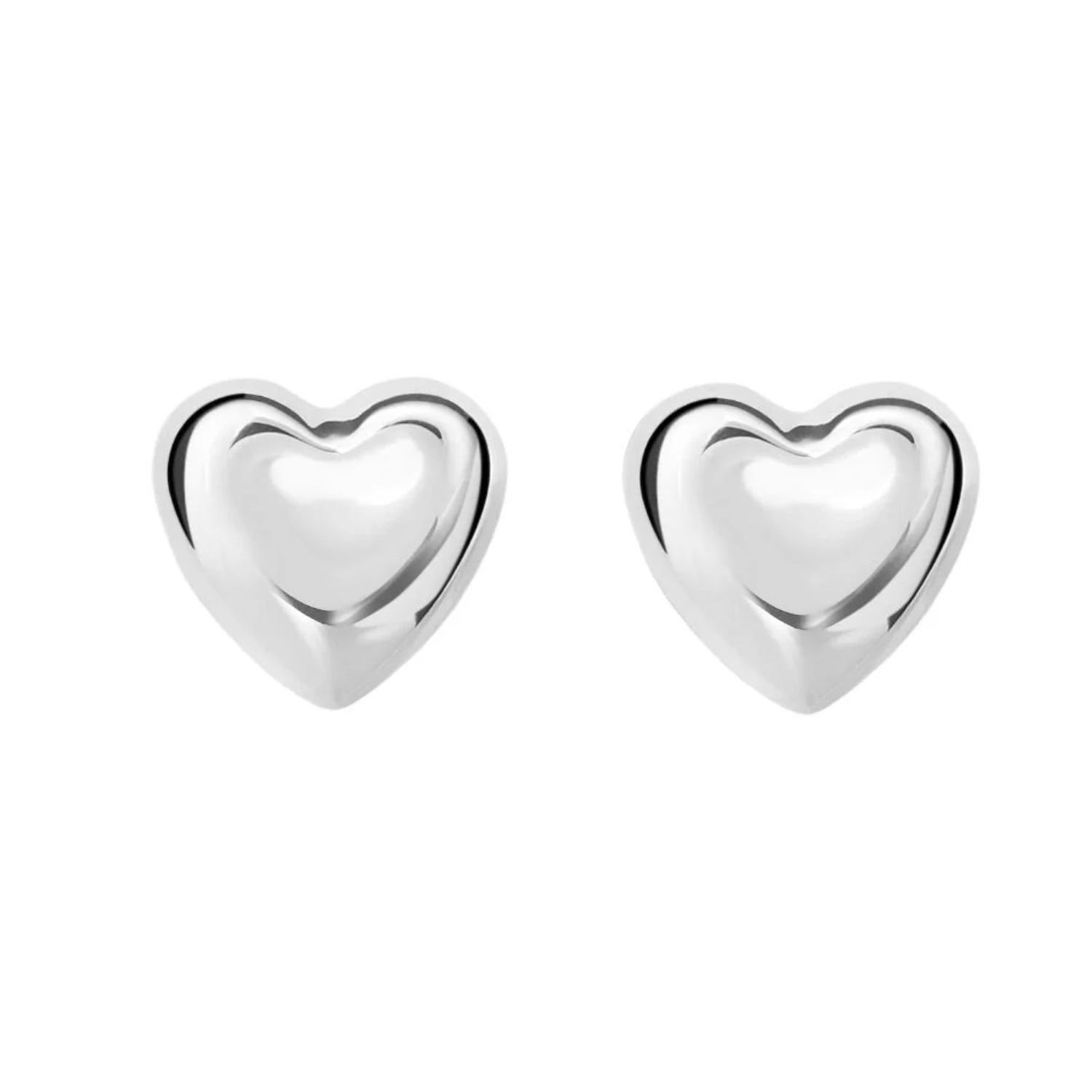 Sterling Silver Heart-Shaped Stud Earrings – Elegant Love-Inspired Jewelry, Polished Finish, Timeless Gift For Her