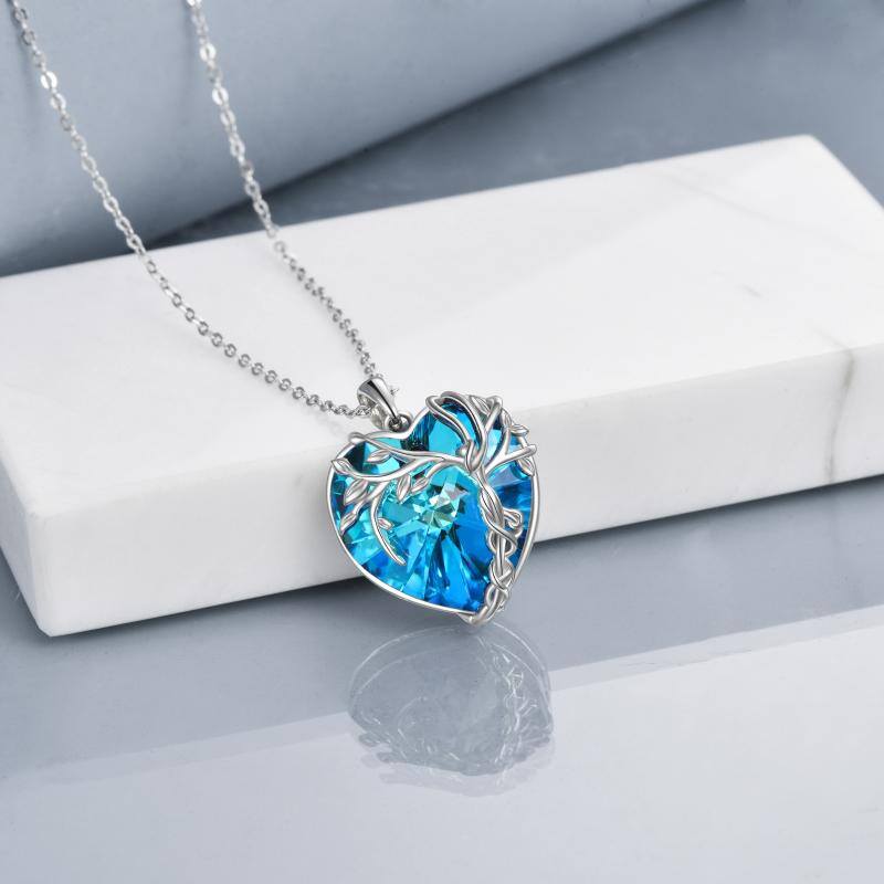 Sterling Silver Heart Shaped Tree Of Life Crystal Pendant Necklace