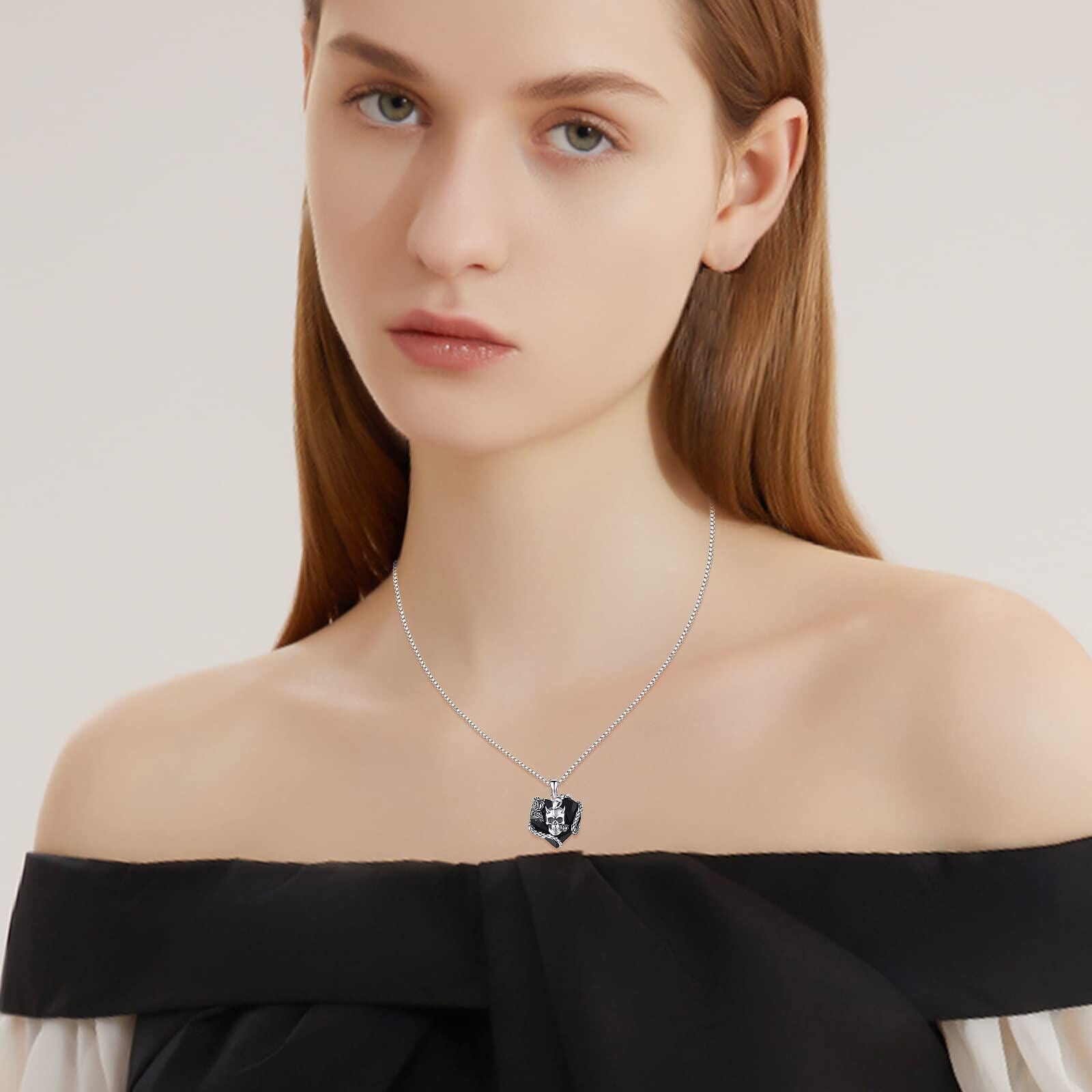 Sterling Silver Heart Skull Crystal Pendant Necklace