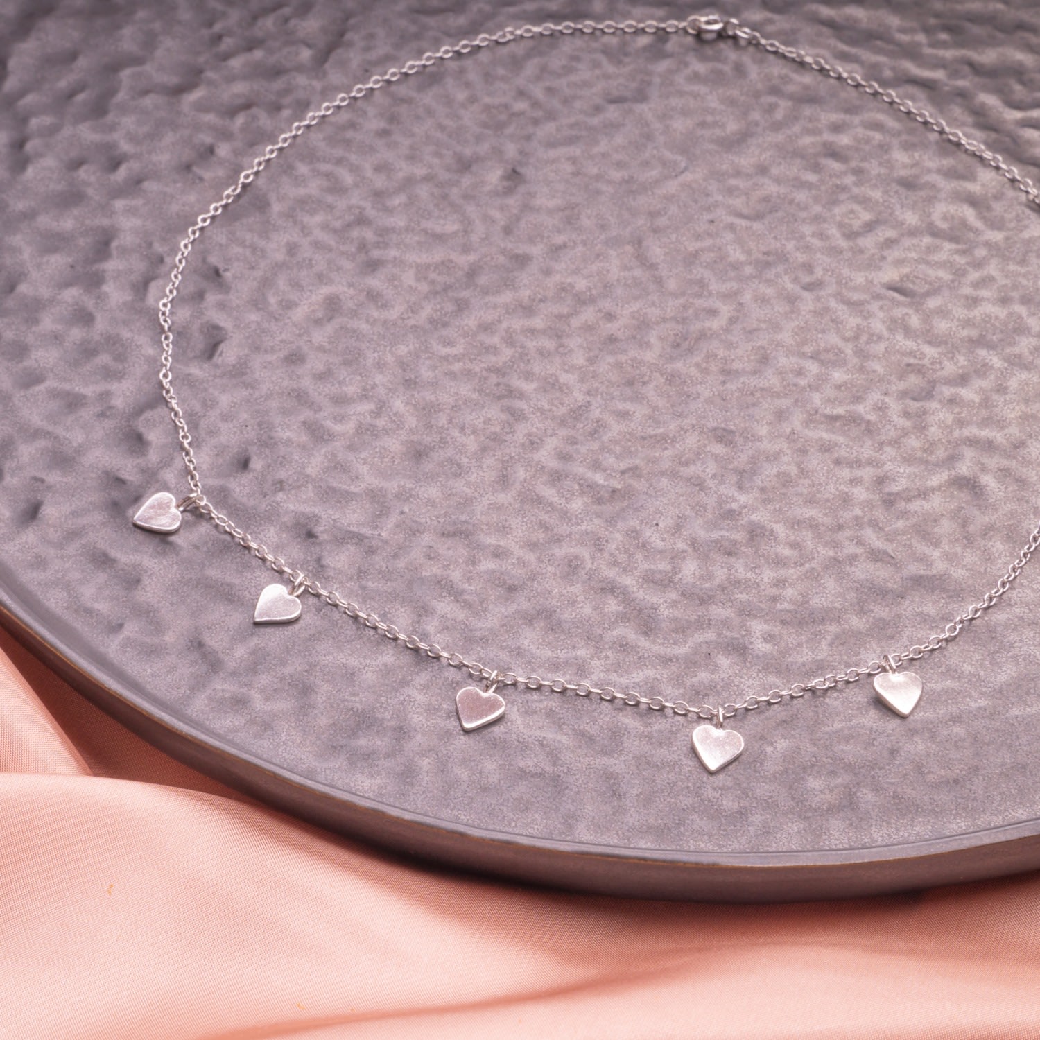 Sterling Silver Heart Station Necklace