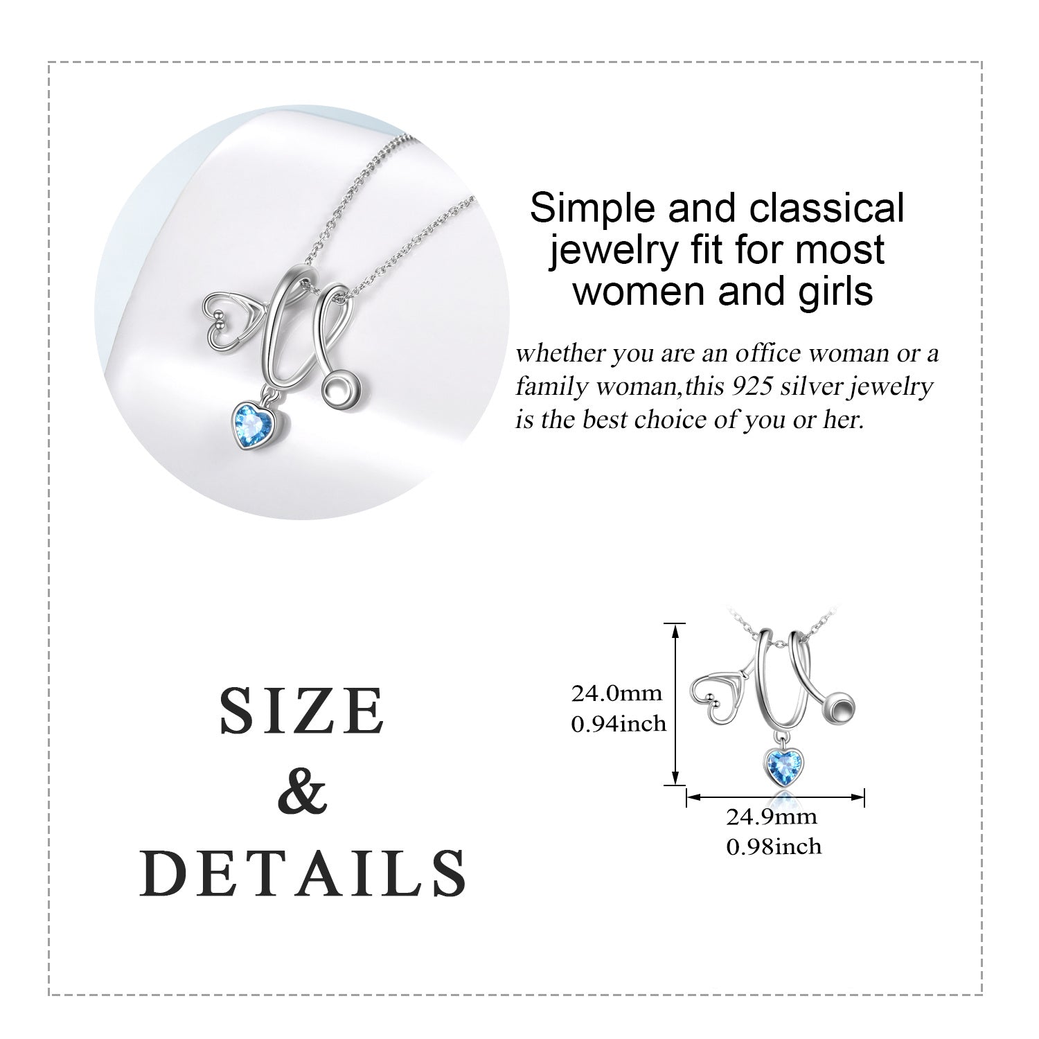 Sterling Silver Cubic Zirconia Electrocardiogram & Heart Necklace for Women