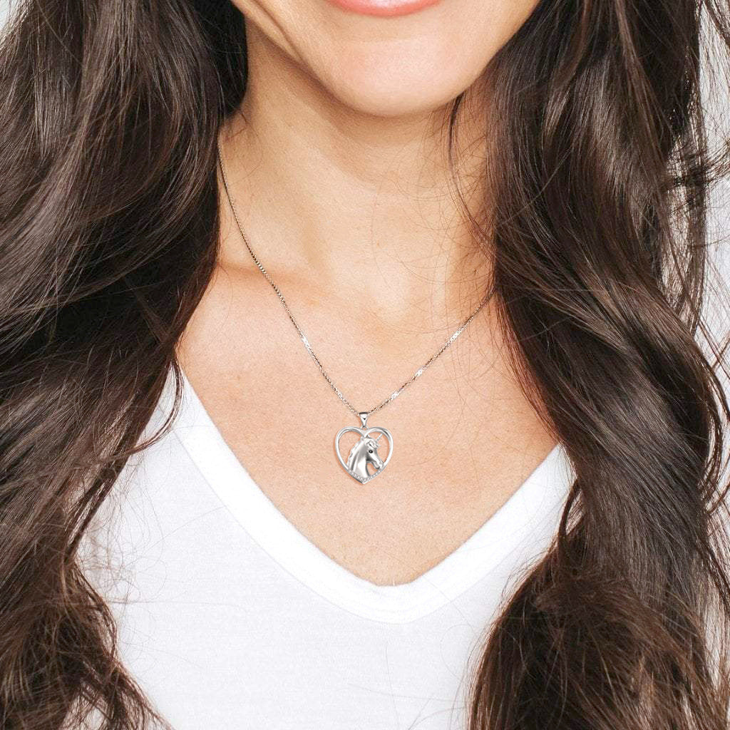 Sterling Silver Cubic Zirconia Heart & Unicorn Pendant Necklace
