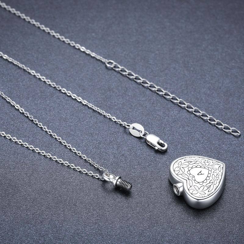 Sterling Silver Heart Urn Necklace for Ashes with Initial Letter A