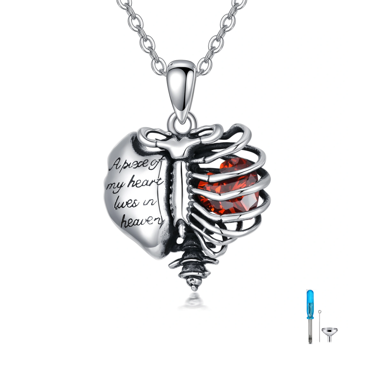 Sterling Silver Cubic Zirconia Heart Urn Necklace for Ashes with Engraved Word