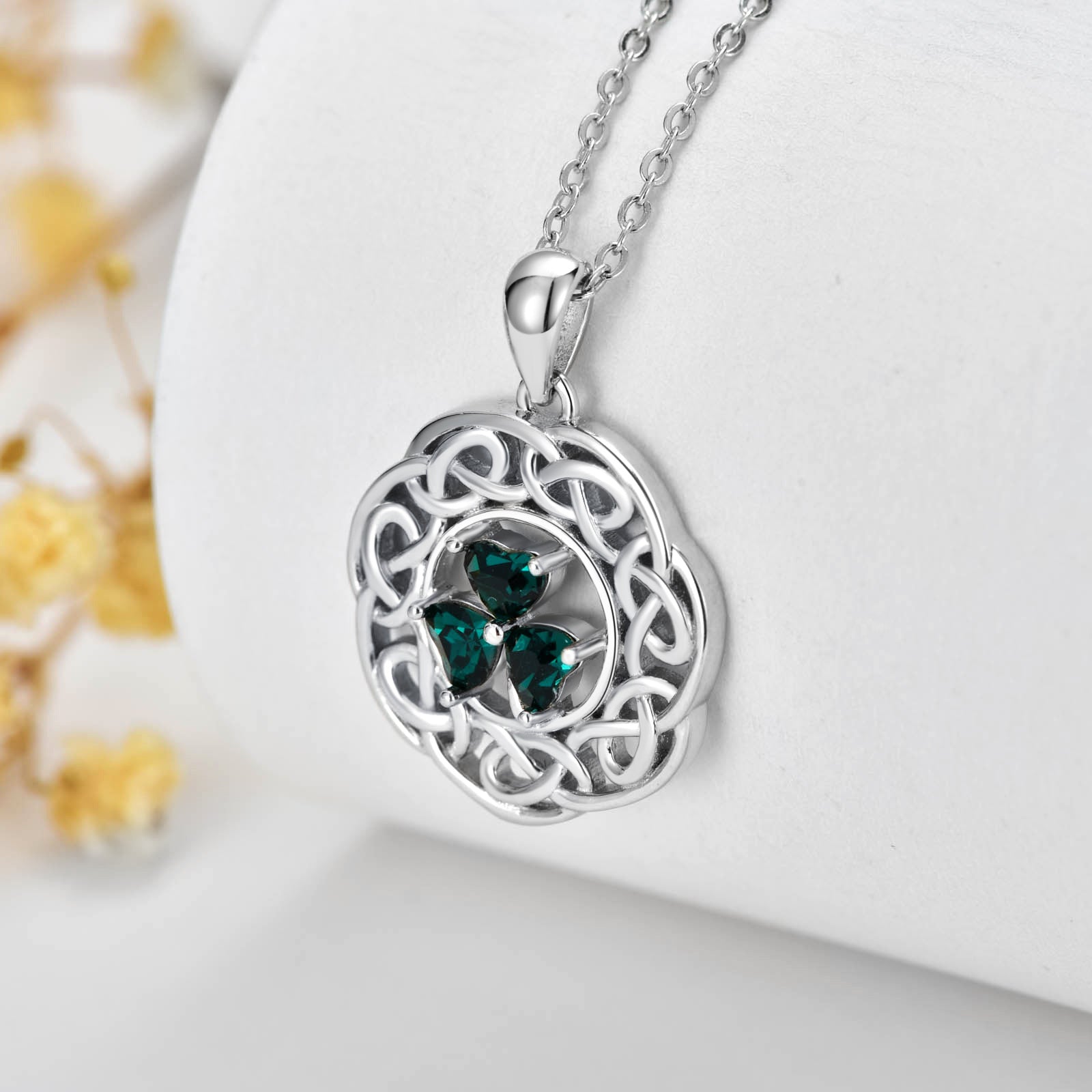 Sterling Silver Heart Zircon Shamrock & Celtic Knot Pendant Necklace