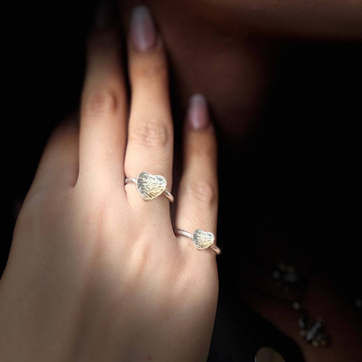 Small Hammered Heart Ring In Sterling Silver Adjustable - Unaloe Minimal Love Jewelry