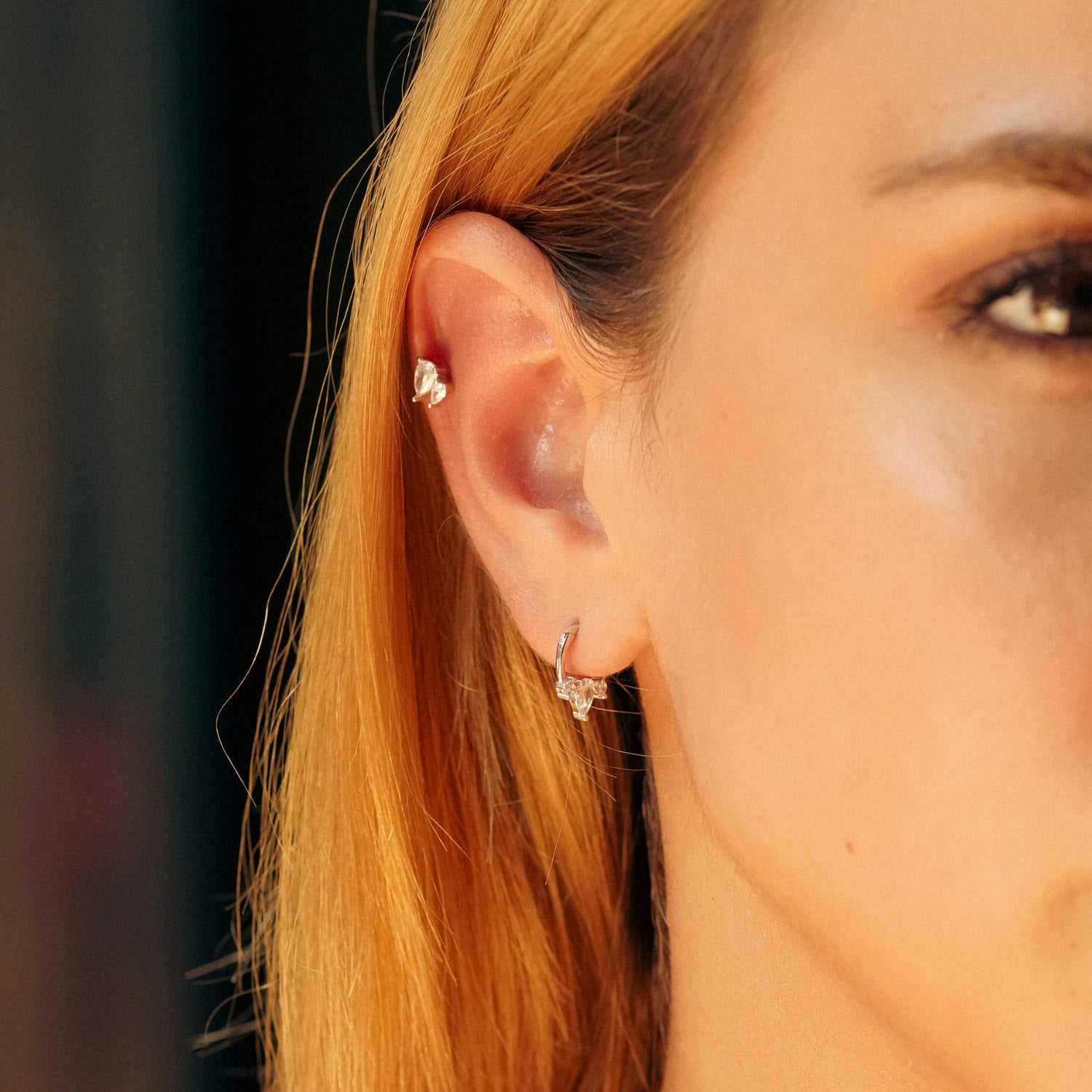 Sterling Silver Two Drop Stud Piercing Earring