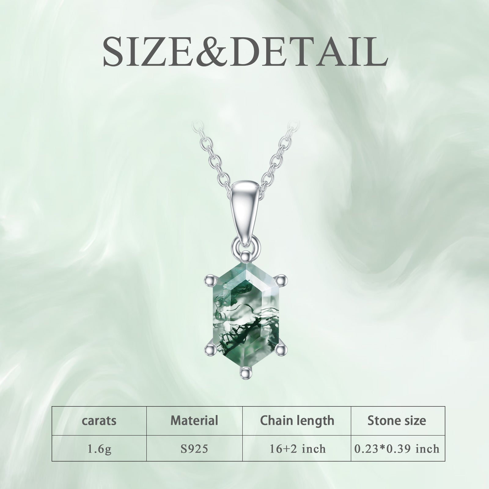Sterling Silver Hexagon Moss Agate Pendant Necklace