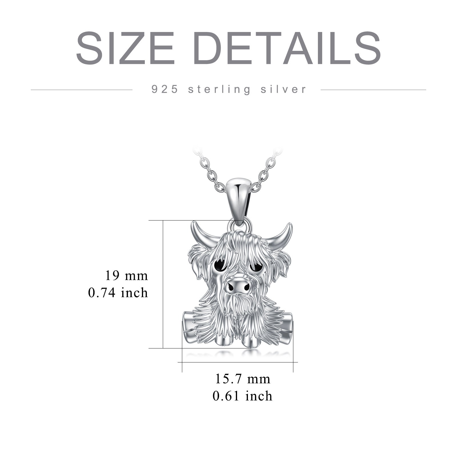 Sterling Silver Highland Cow Pendant Necklace