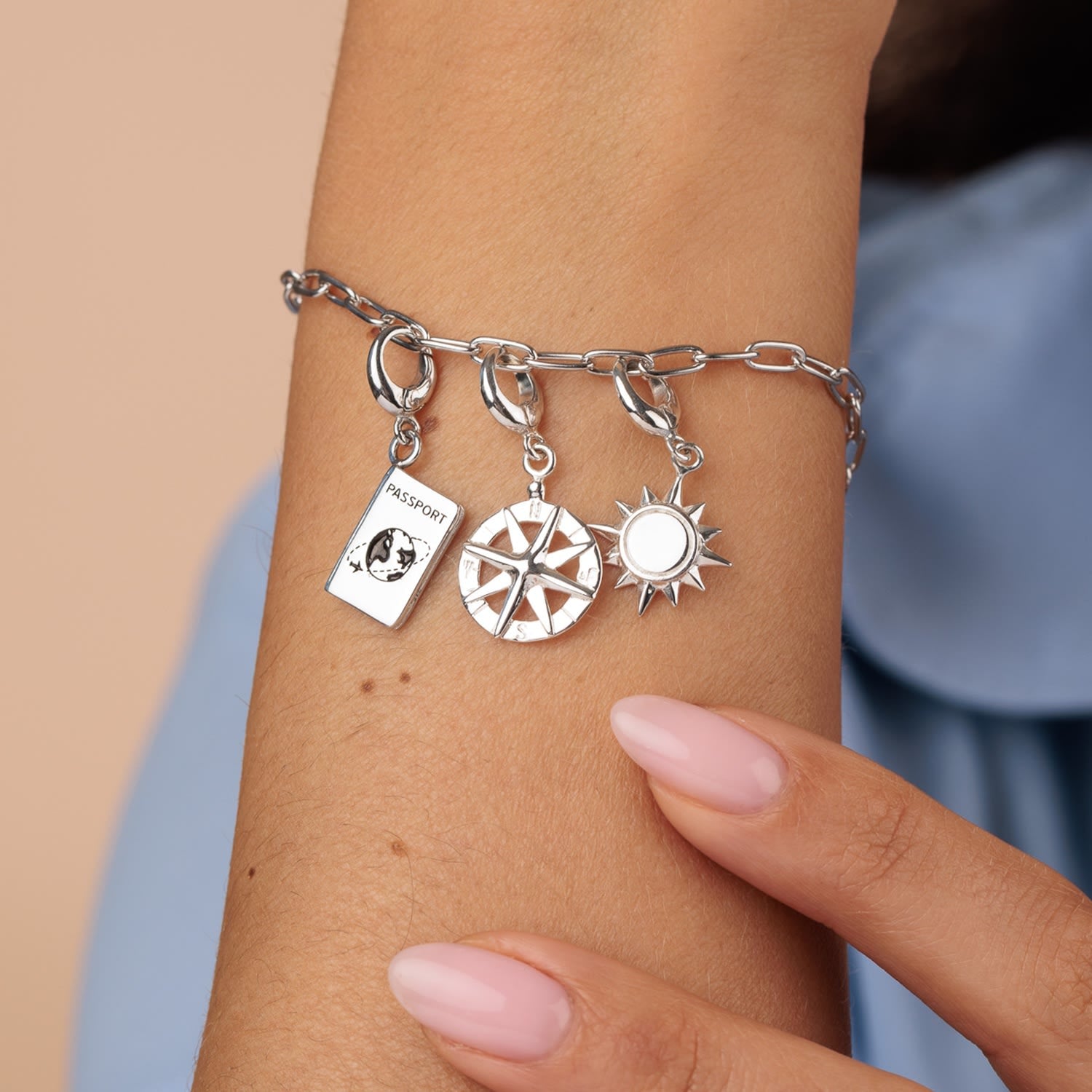 Sterling Silver Holiday Oval Link Charm Bracelet
