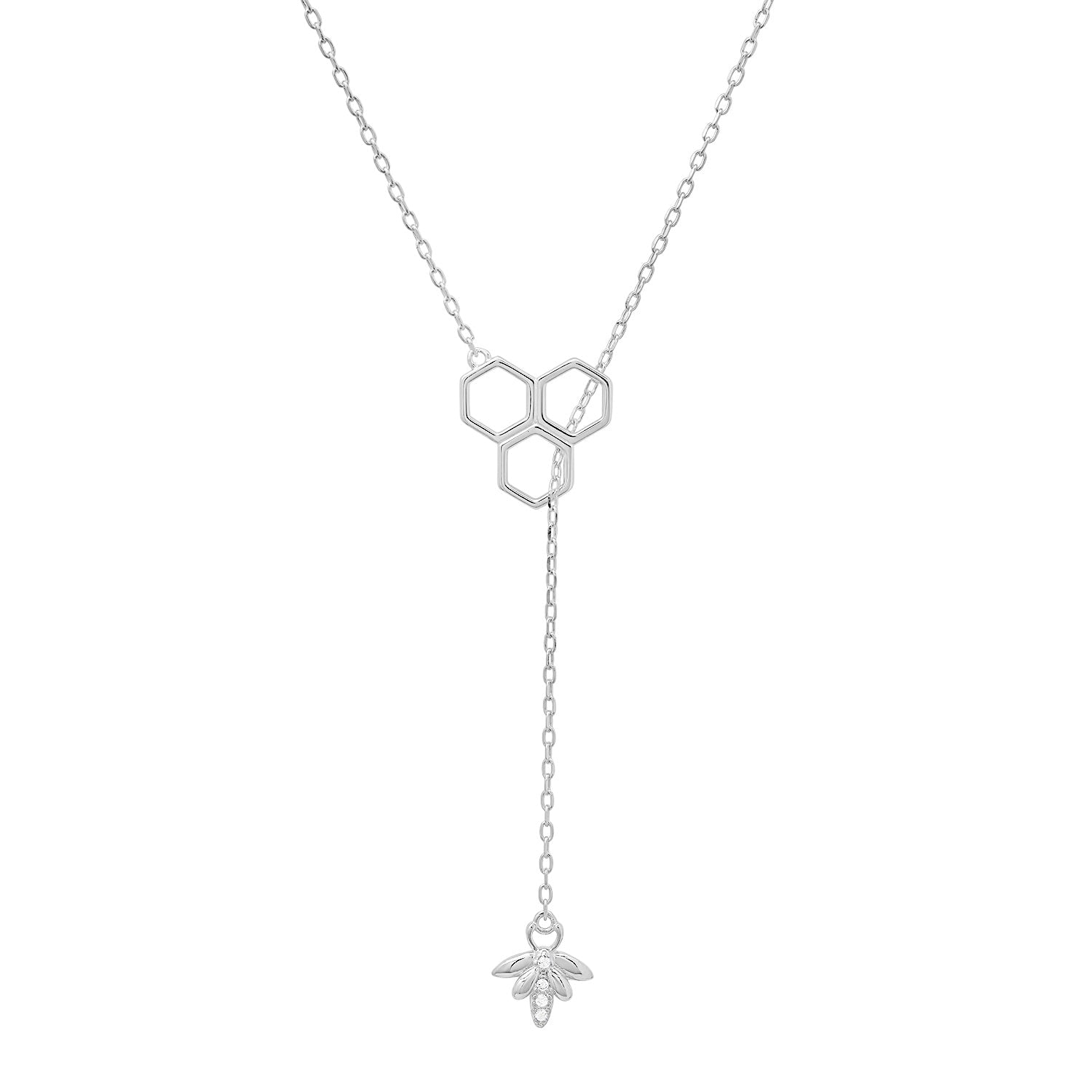 Sterling Silver Honeycomb Bumble Bee Lariat Y Necklace