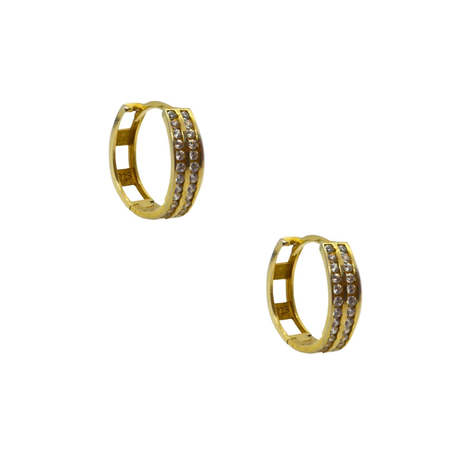 Sterling Silver Hoop Earring With Cubic Zirconia - Gold