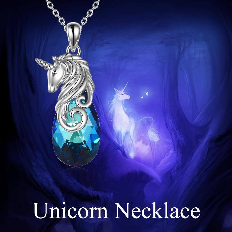 Sterling Silver Horse & Drop Shape Crystal Pendant Necklace