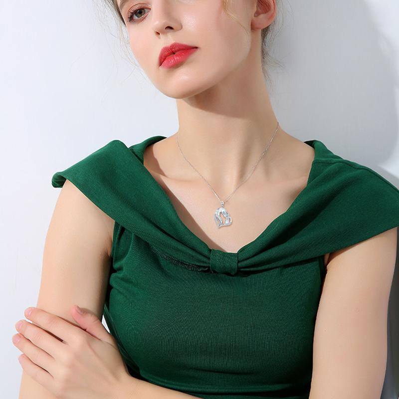 Sterling Silver Cubic Zirconia Horse & Girl Heart Pendant Necklace