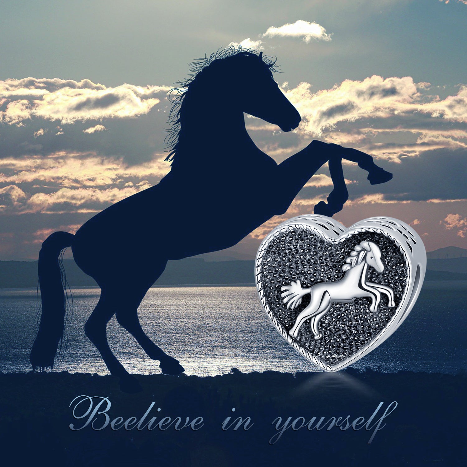 Sterling Silver Horse & Personalized Photo Bead Charm