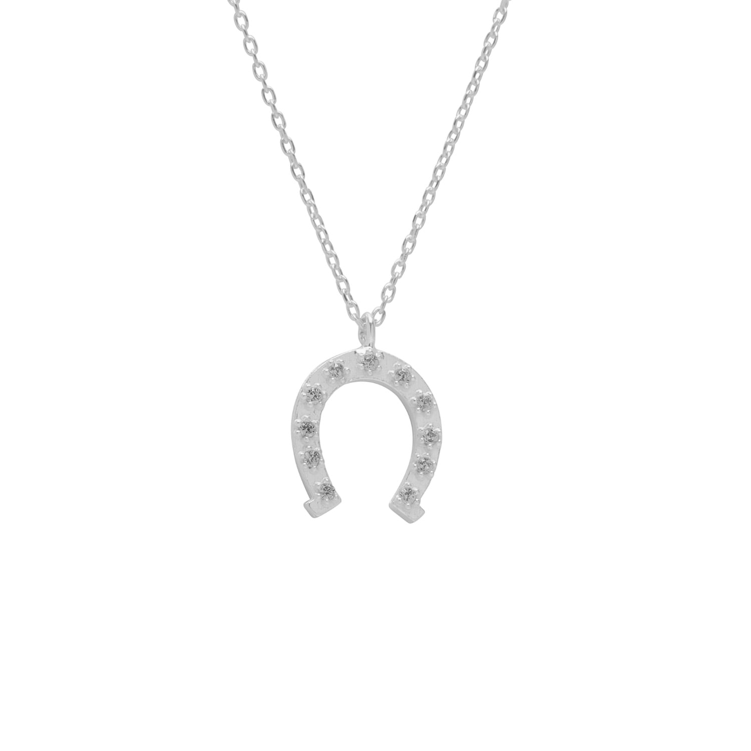 Sterling Silver Horseshoe Equestrian Necklace - Silver