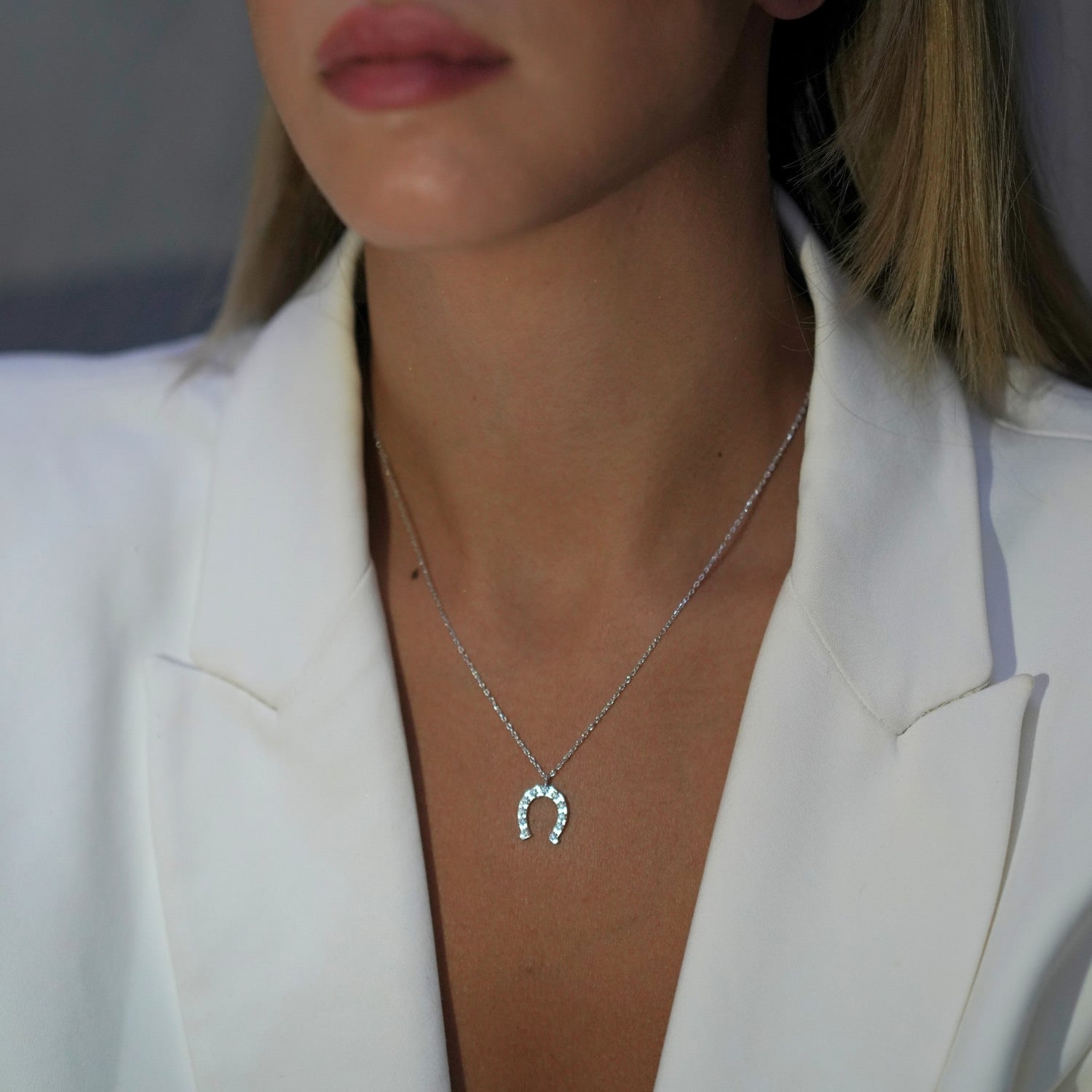 Sterling Silver Horseshoe Equestrian Necklace - Silver