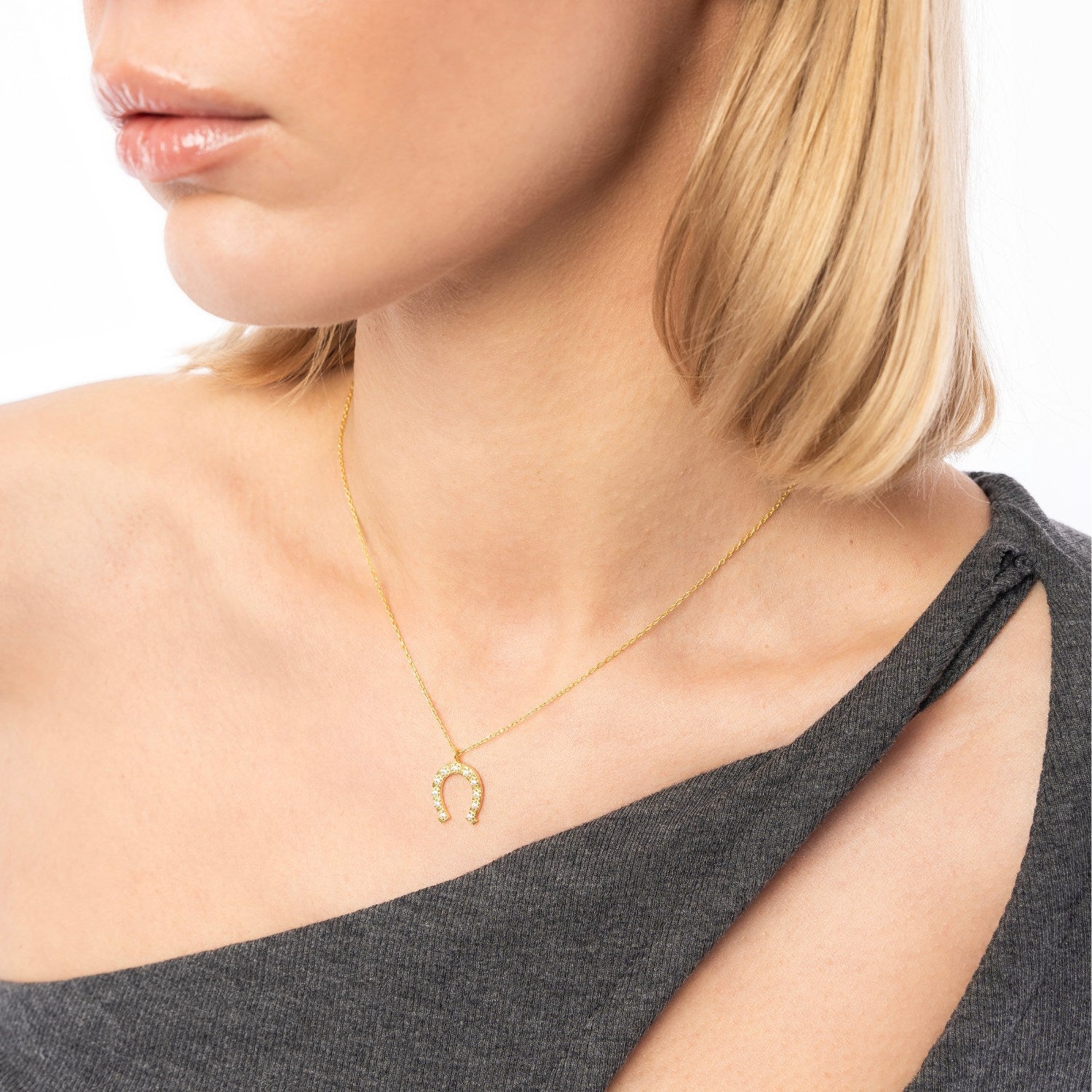 Sterling Silver Horseshoe Equestrian Necklace - Gold