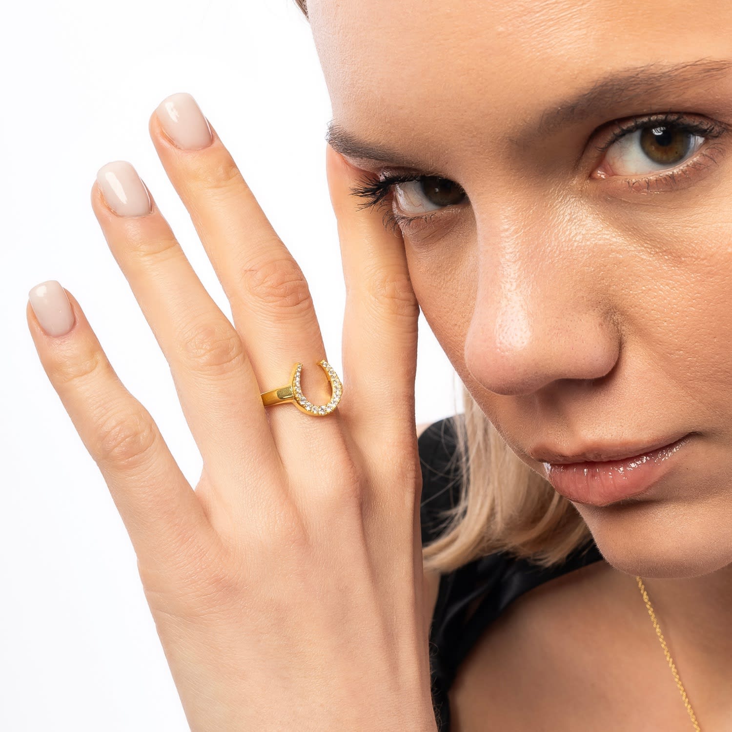 Sterling Silver Horseshoe Equestrian Ring - Gold