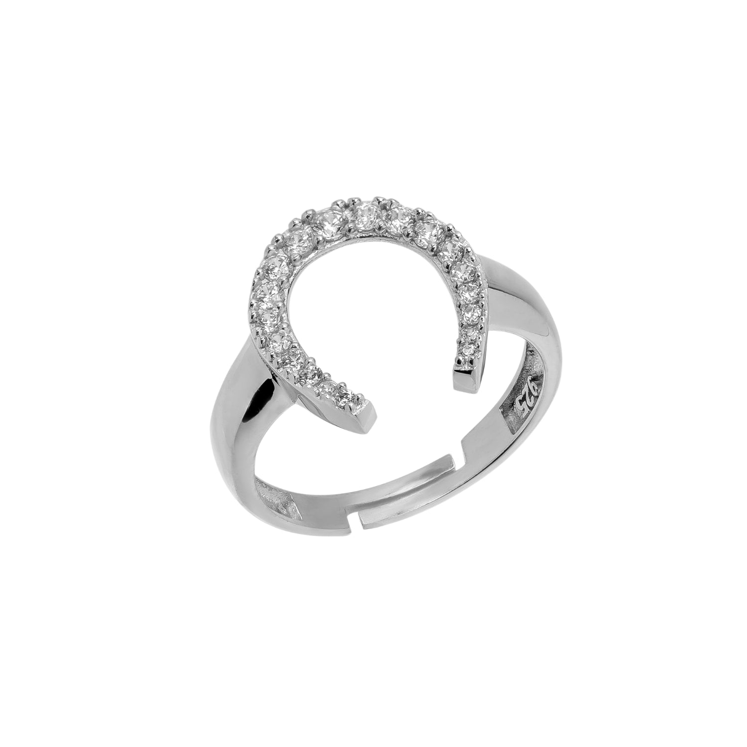 Sterling Silver Horseshoe Equestrian Ring - Silver