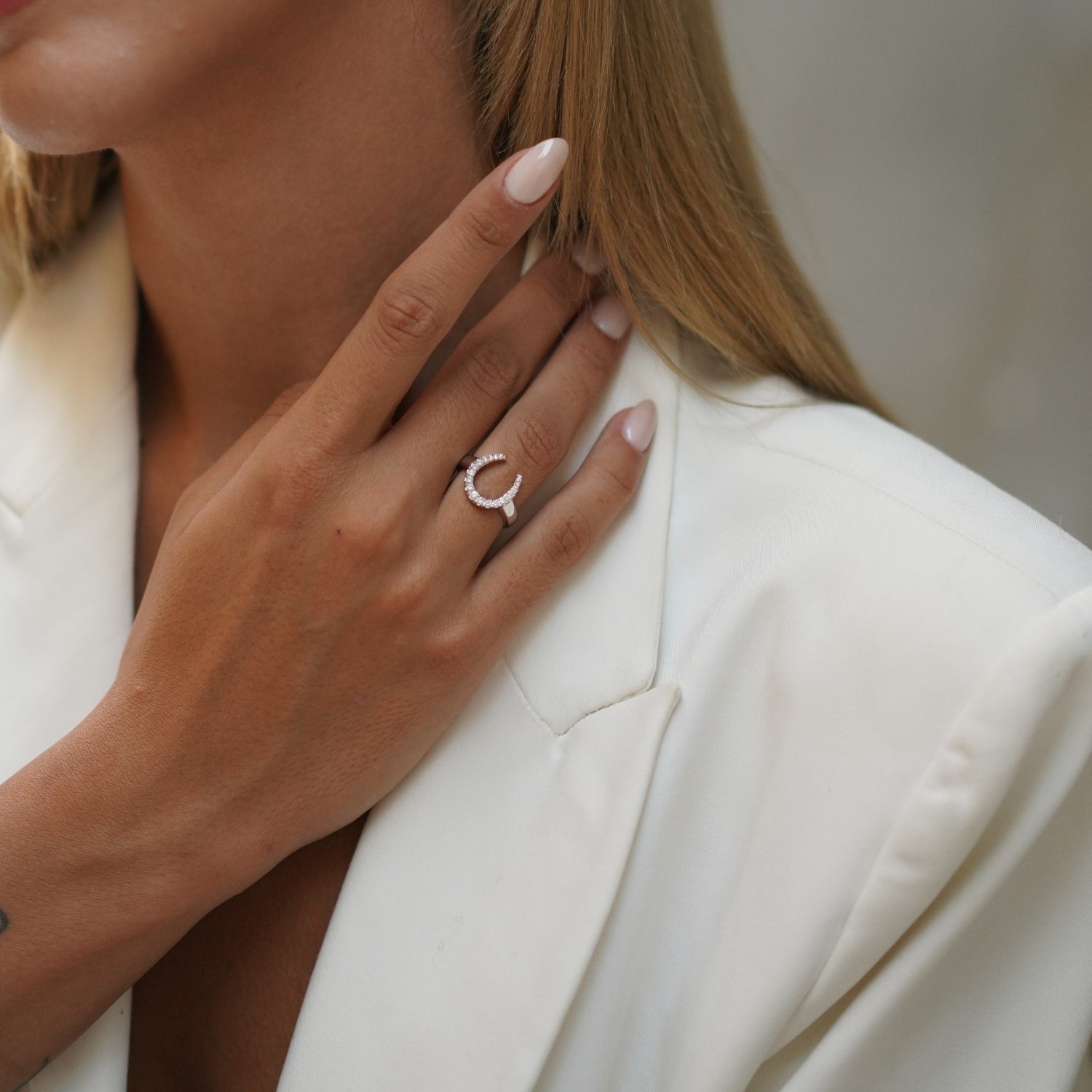 Sterling Silver Horseshoe Equestrian Ring - Silver