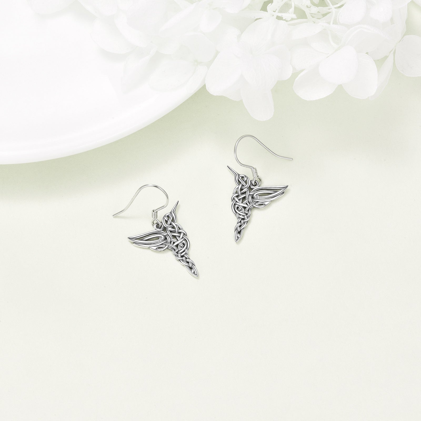 Sterling Silver Hummingbird & Celtic Knot Drop Earrings