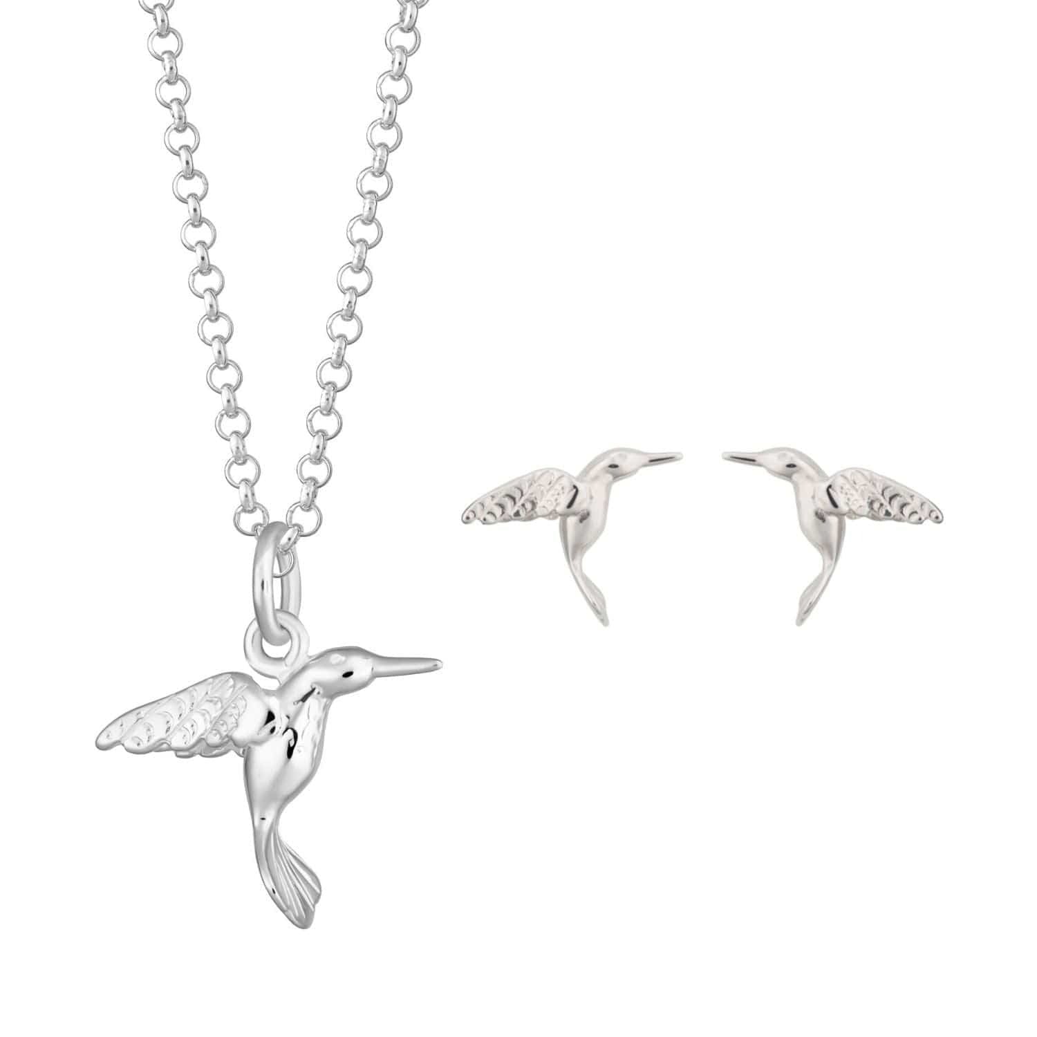 Sterling Silver Hummingbird Necklace & Studs Jewellery Set