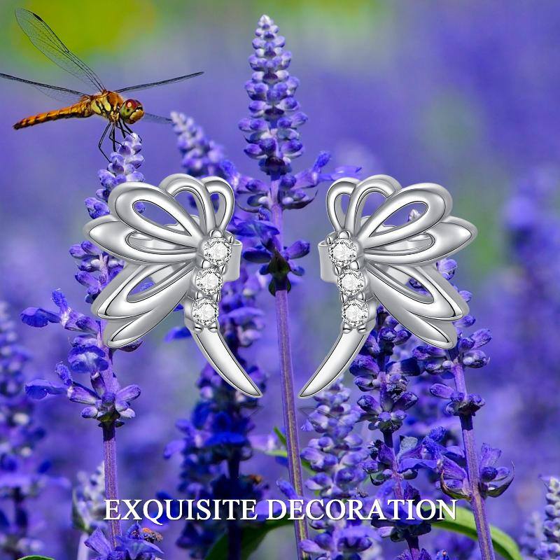 Sterling Silver Cubic Zirconia Dragonfly Stud Earrings