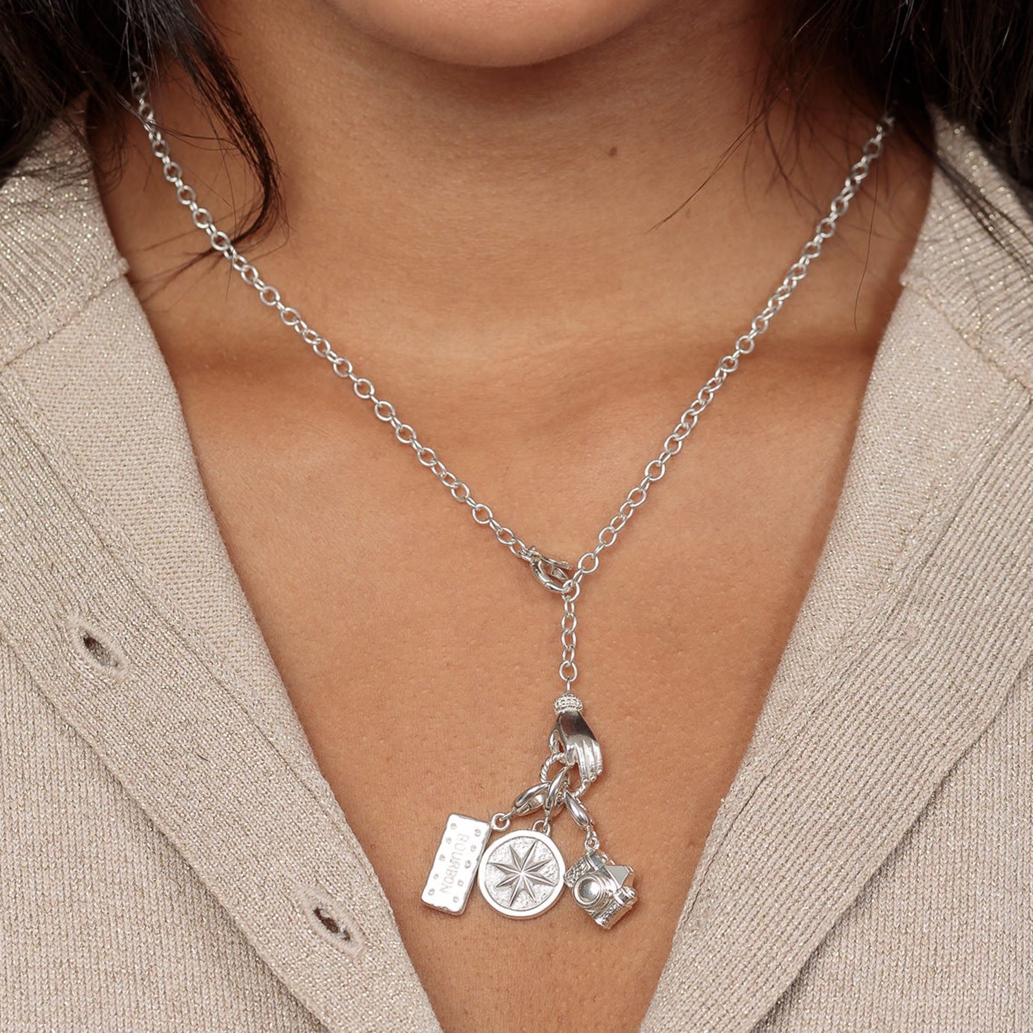 Sterling Silver In Safe Hands Charm Collector Necklace