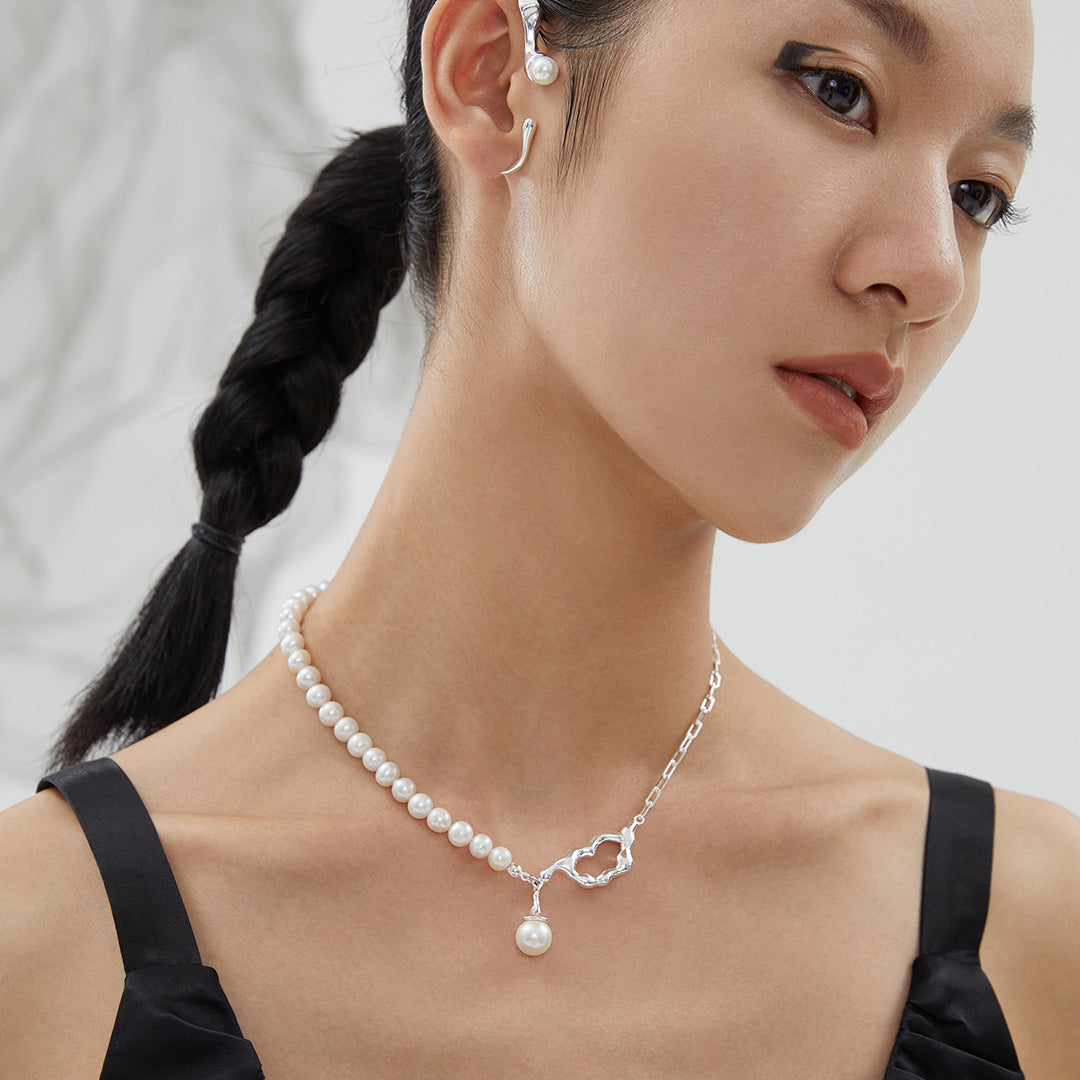 Sterling Silver 16'' Inches Round Pearl Strand Necklace