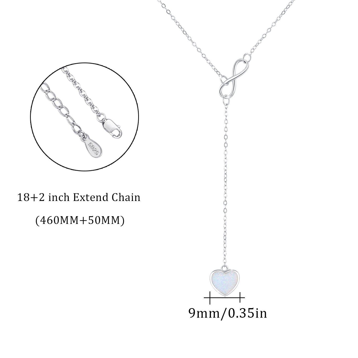 Sterling Silver Opal Heart & Infinity Symbol Non-adjustable Y-Necklace