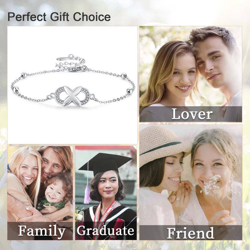 Sterling Silver Cubic Zirconia Butterfly & Infinity Symbol Charm Bracelet