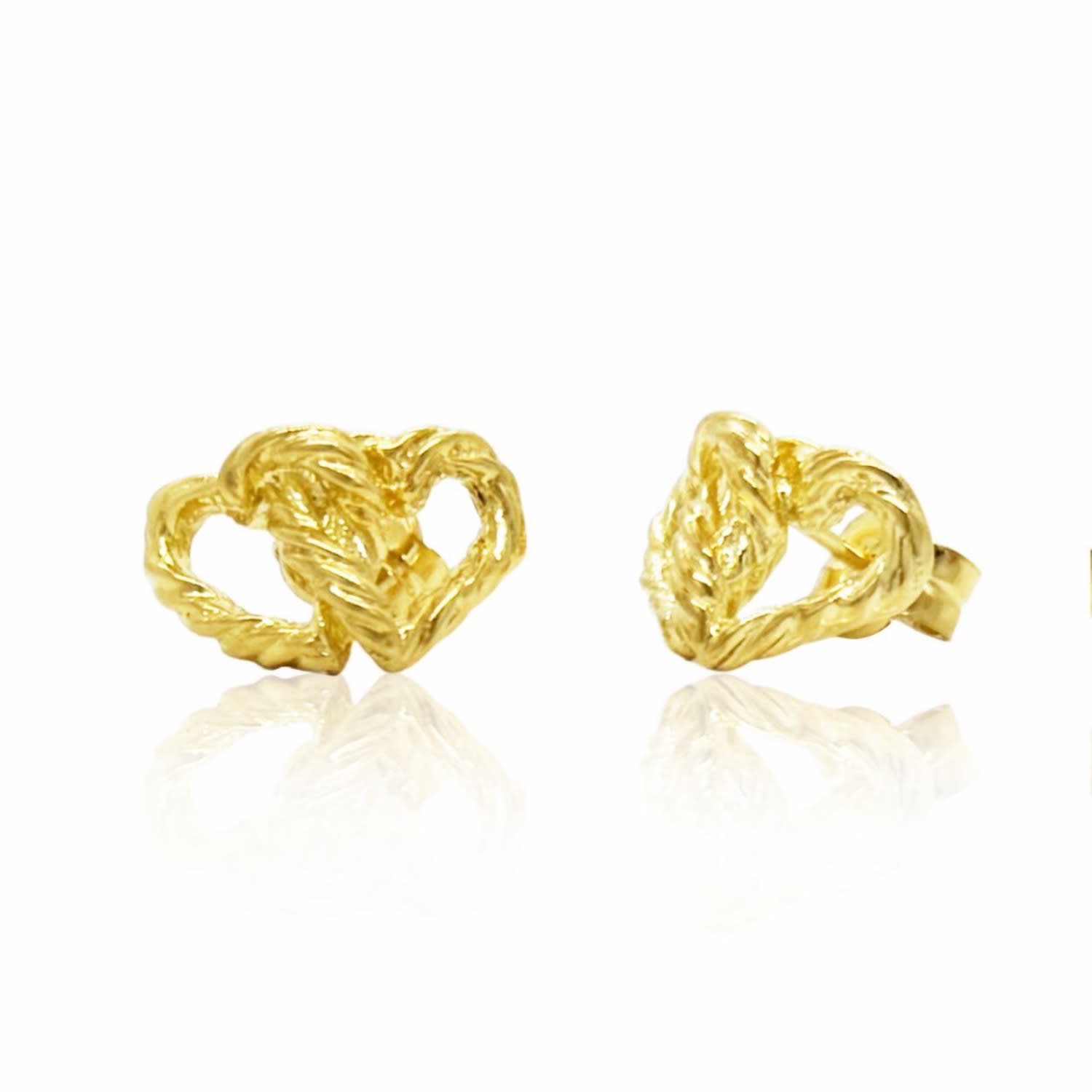 Sterling Silver Intertwined Hearts Stud Earrings, Gold Plated, Perfect Gift Idea
