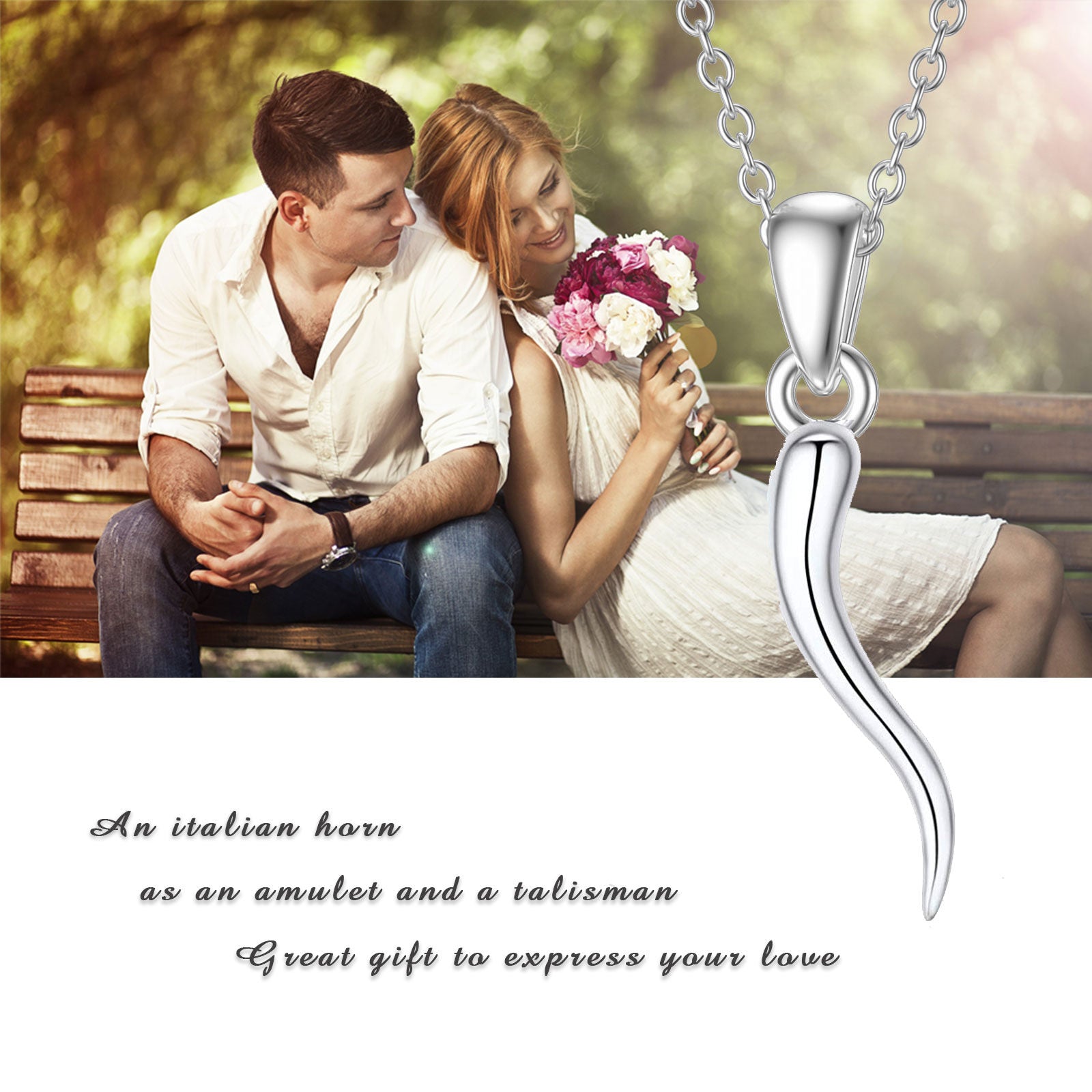 Sterling Silver Italian Horn Pendant Necklace