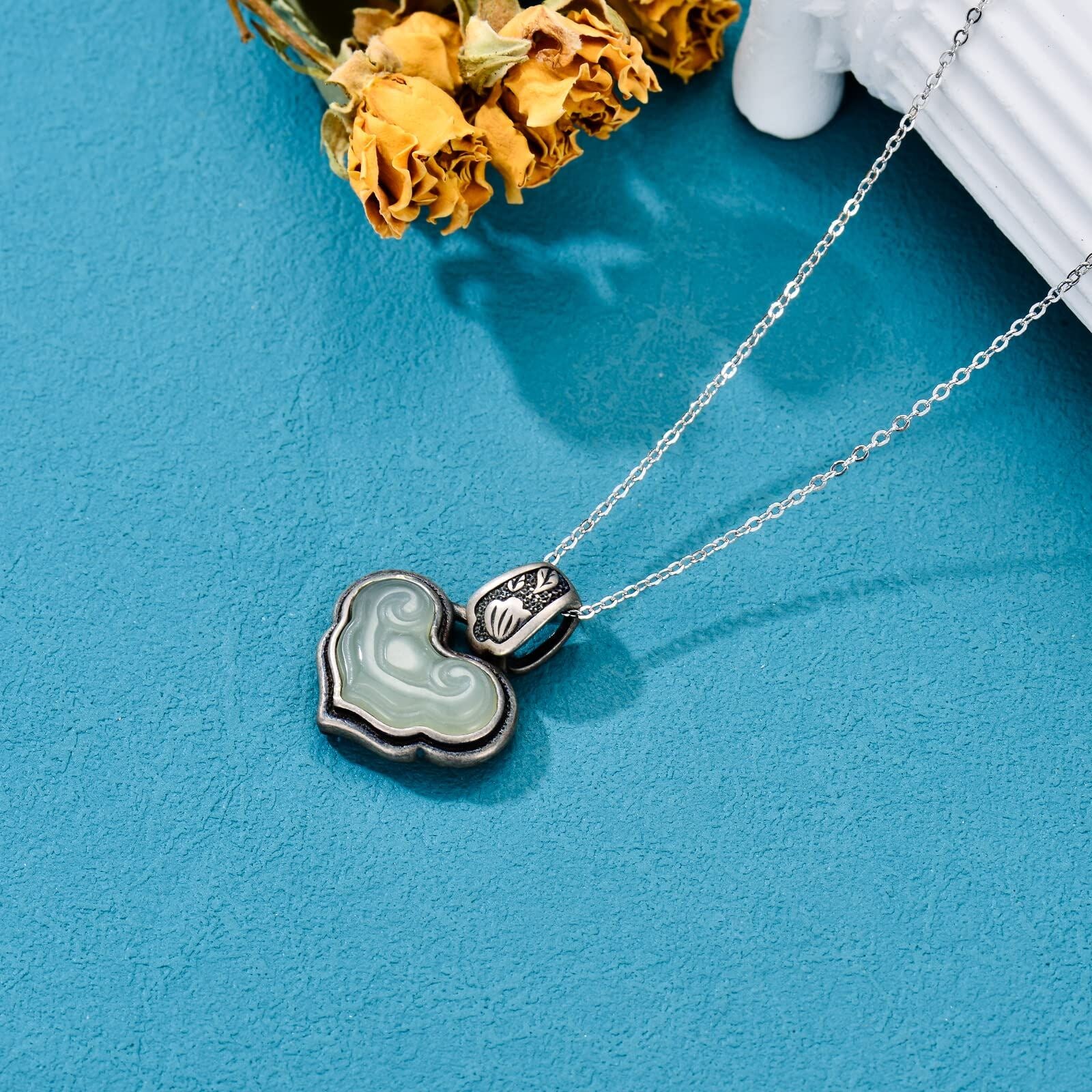 Sterling Silver Jade Heart Pendant Necklace