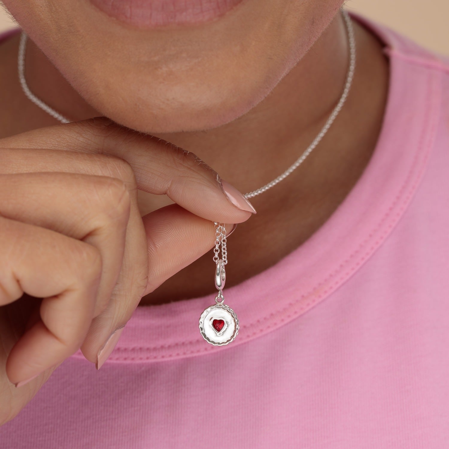 Sterling Silver Jammie Dodger Biscuit Charm Necklace
