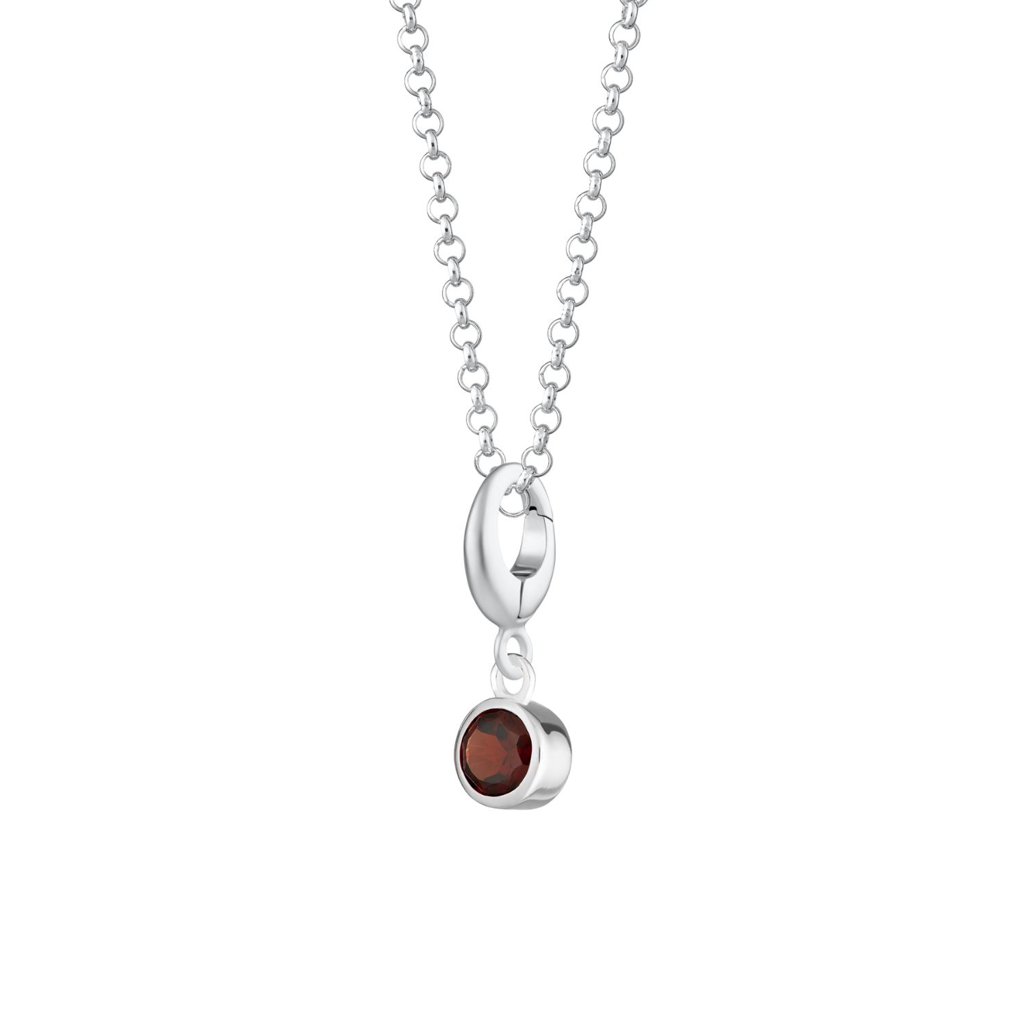 Sterling Silver January Birthstone Charm Necklace - Garnet