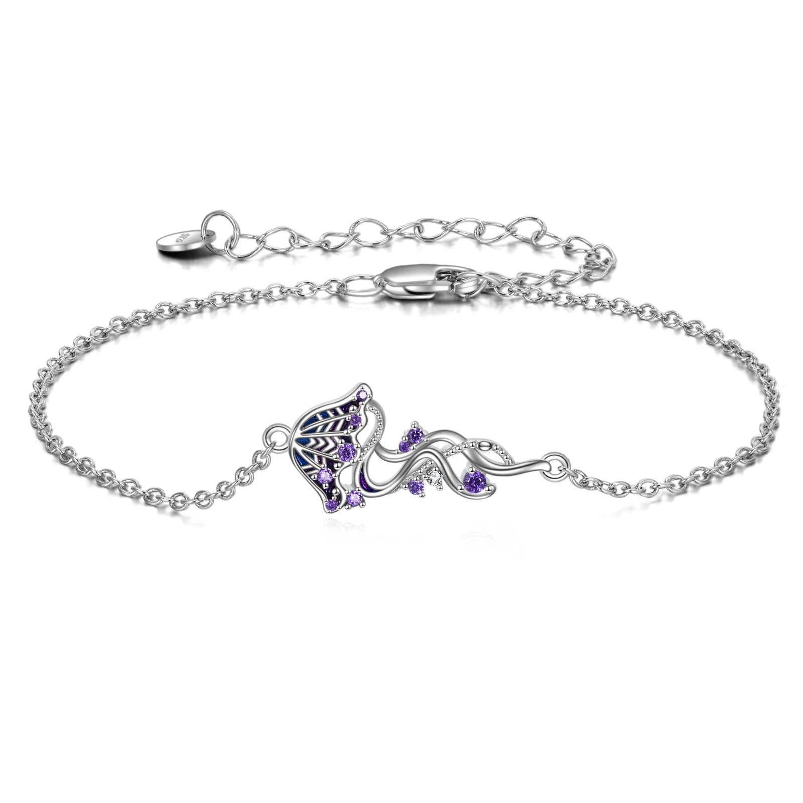 Sterling Silver Cubic Zirconia Jellyfish Charm Bracelet
