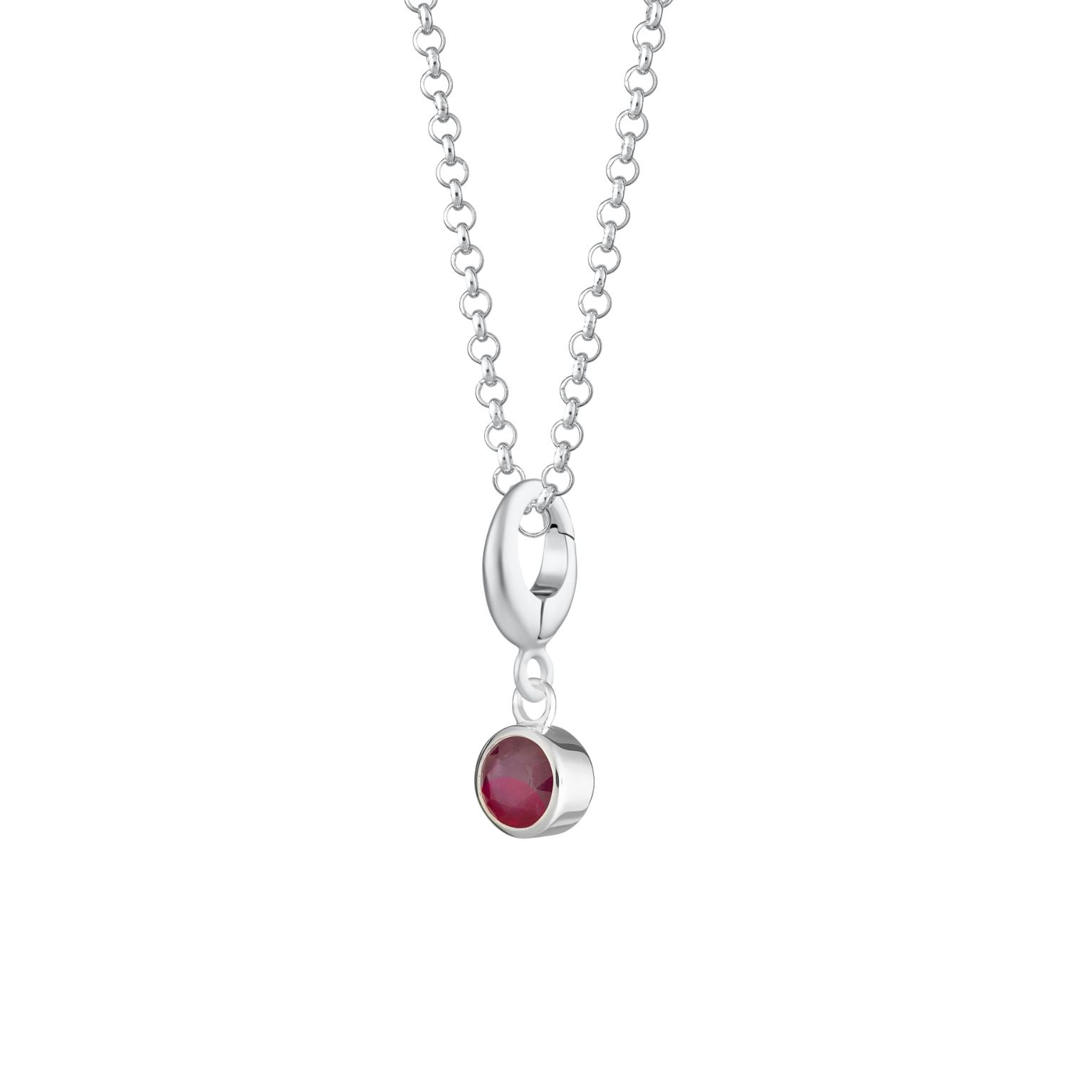 Sterling Silver July Birthstone Charm Necklace - Ruby