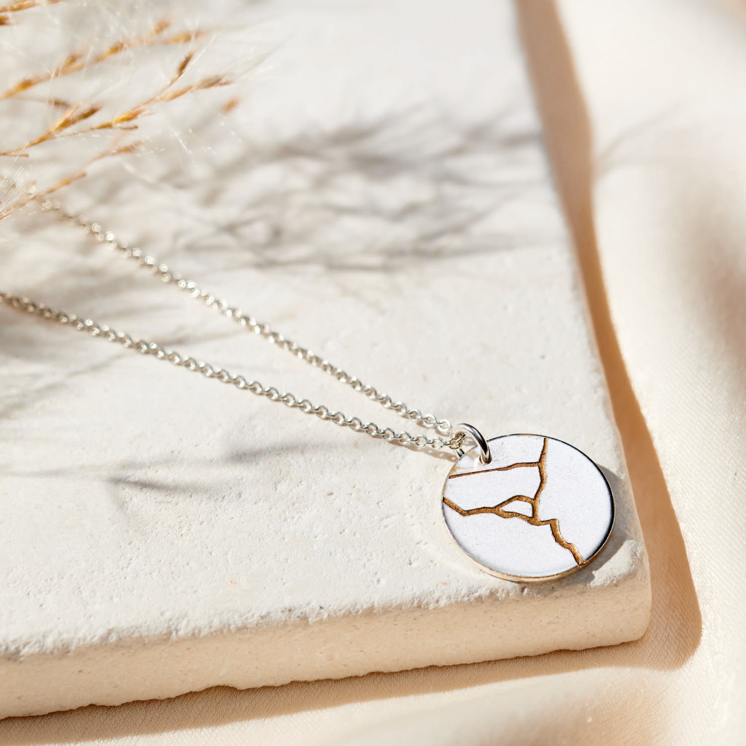 Sterling Silver Kintsugi Disc Necklace
