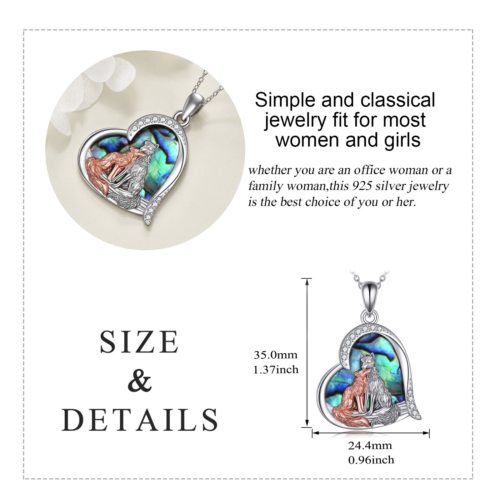 Sterling Silver Two-tone Abalone Shellfish Fox Pendant Necklace for Women