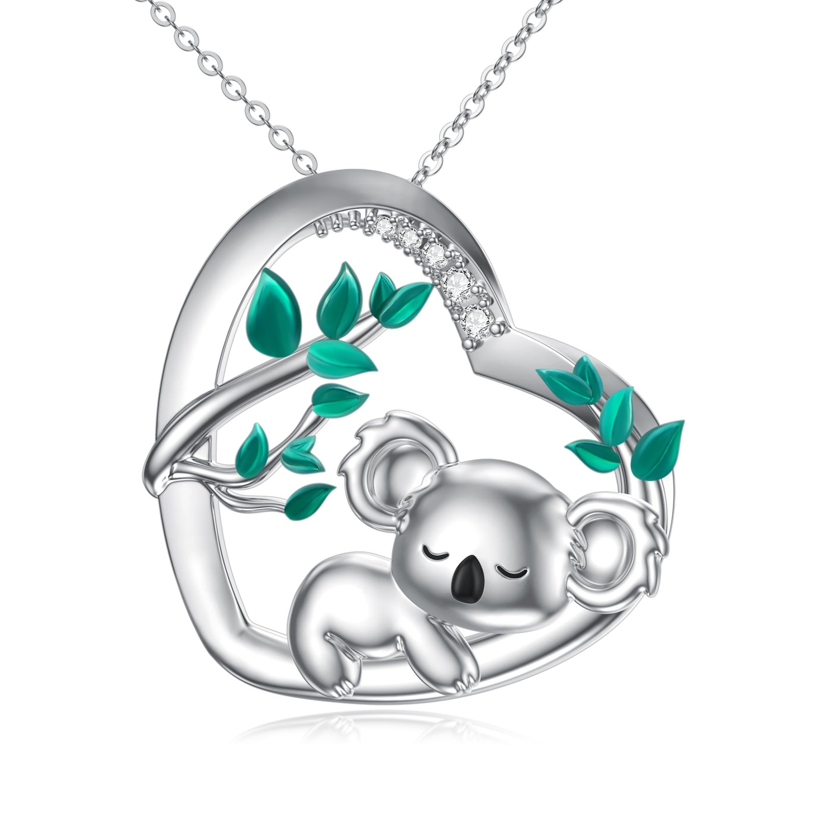 Sterling Silver Cubic Zirconia Koala & Heart Pendant Necklace