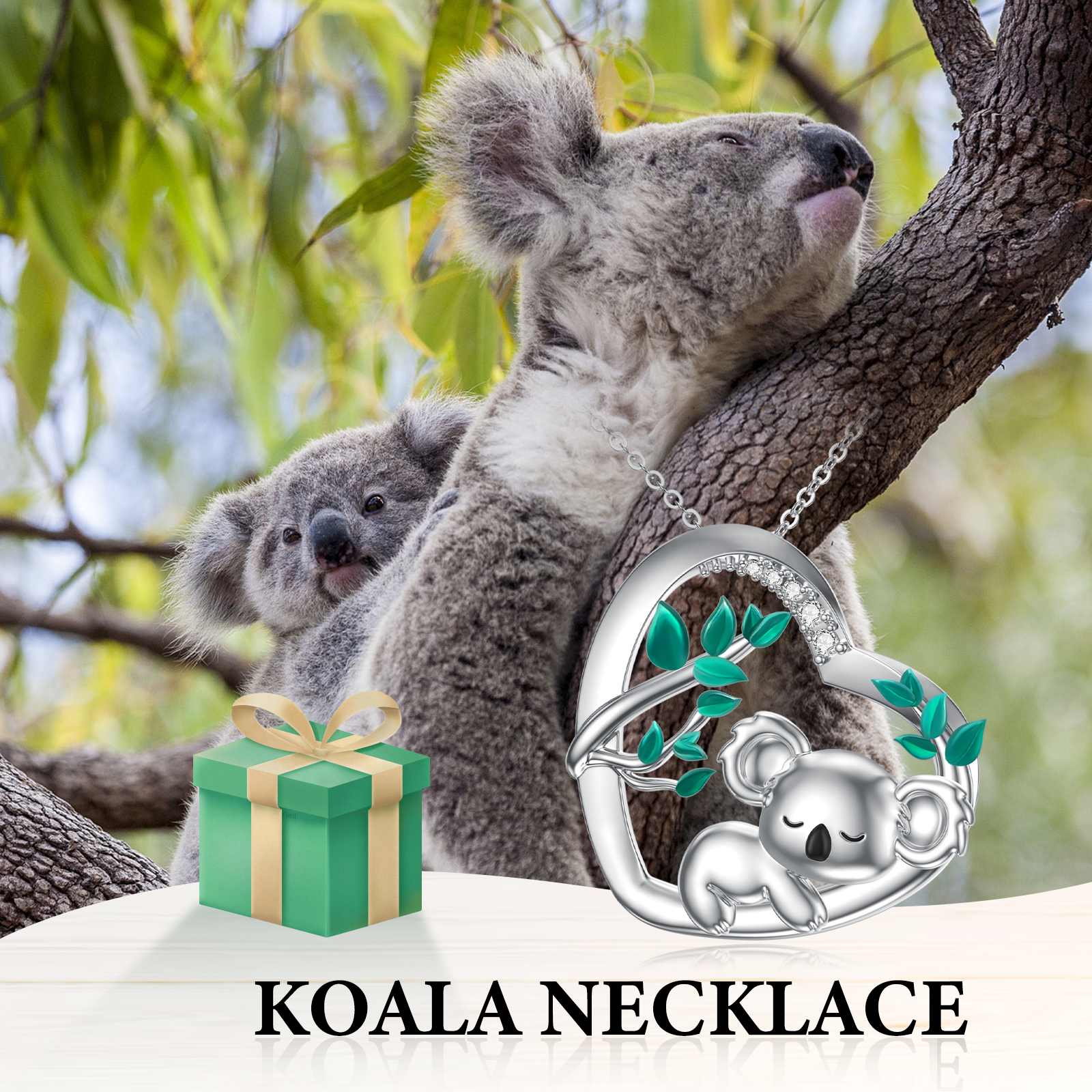 Sterling Silver Cubic Zirconia Koala & Heart Pendant Necklace