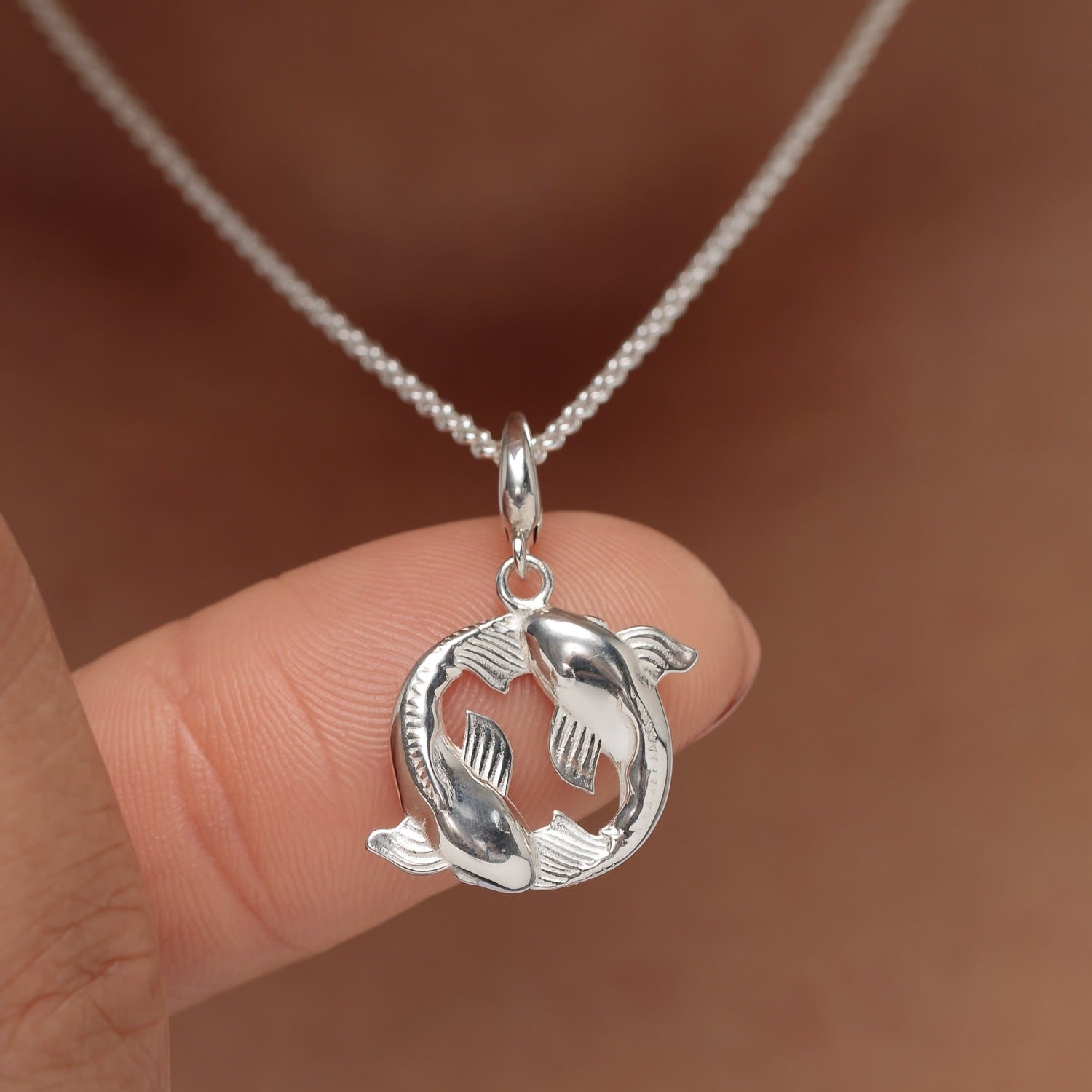 Sterling Silver Koi Fish Pisces Zodiac Charm Necklace